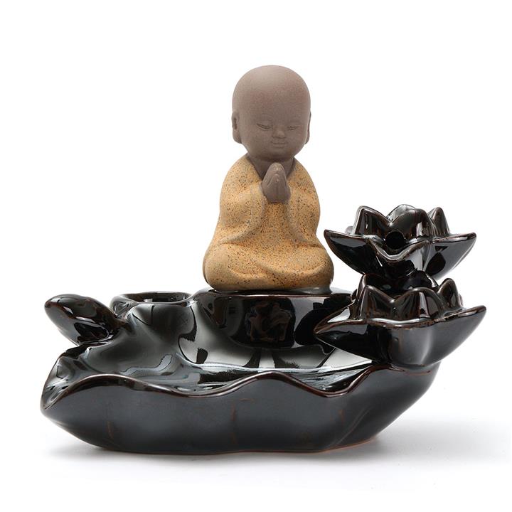 Lotus Leaf Little Monk Backflow Incense Burner Censer Holder