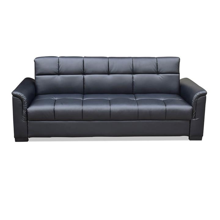 Luxo Lebron 3 Seater Leatherette Sofa Bed w/ Storage - Black