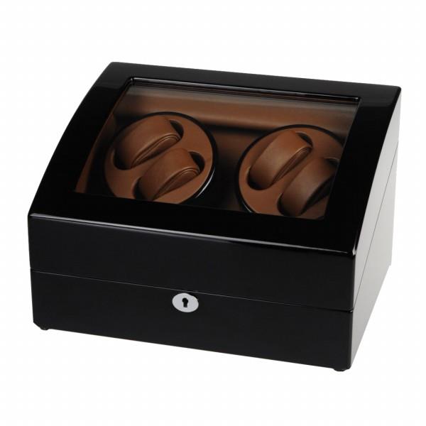 Luxury wooden Watch Winder Automatic black w/ brown leather interior