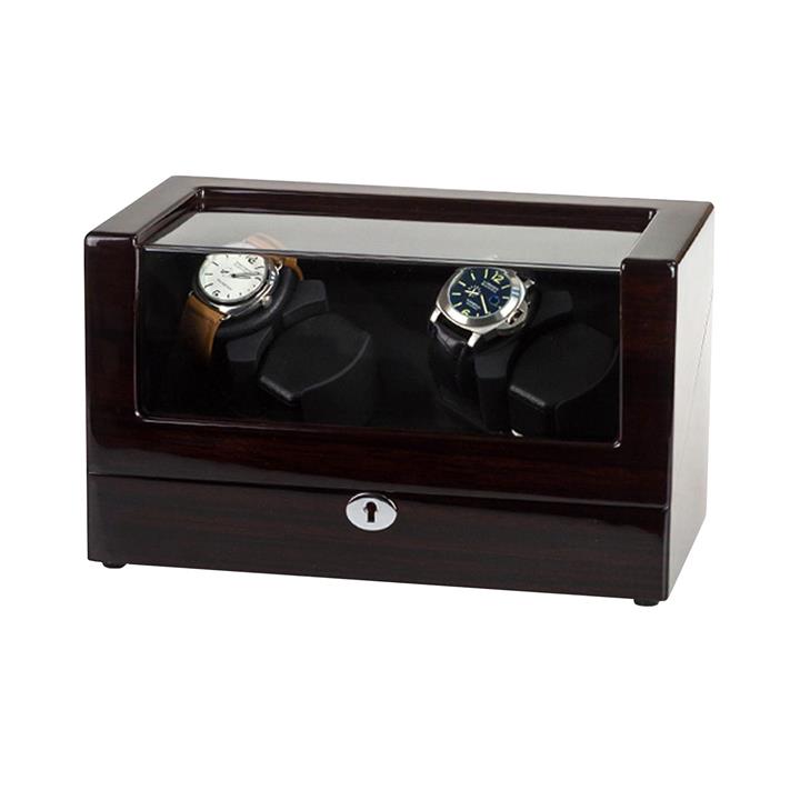 Luxury Watch Winder ebony Quad w/ black leather interior