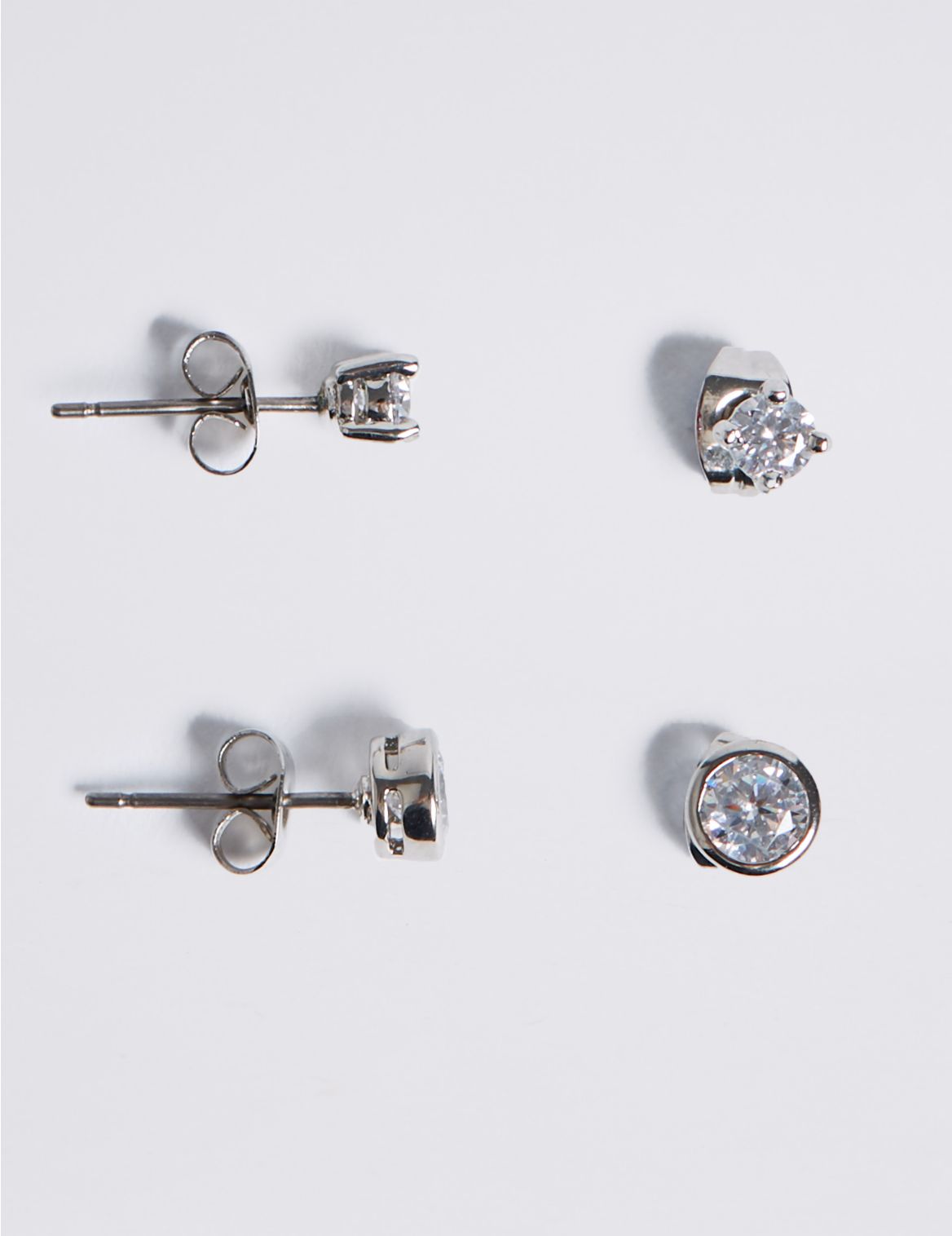 Marks & Spencer Platinum Plated Diamanté Stud Earrings Set - Silver - 1SIZE