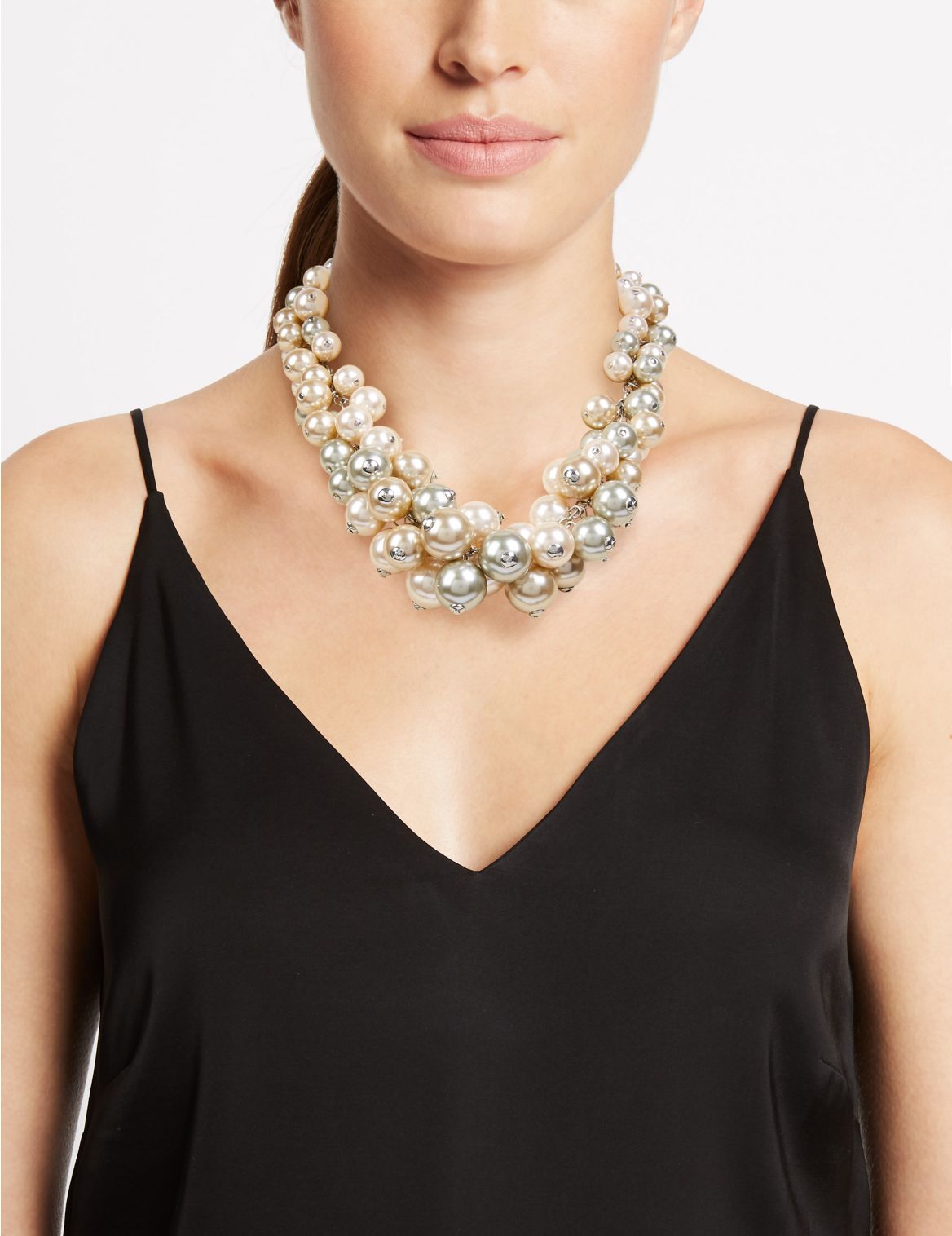 Marks & Spencer Pearl Effect Cluster Necklace - Beige - 1SIZE