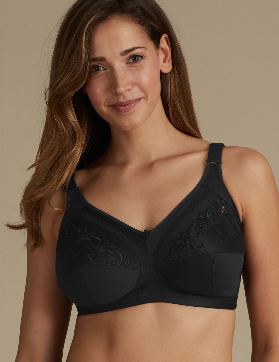 Marks & Spencer Total Support Non-Wired Embroidered Full Cup Bra B-G - Black - 36-E