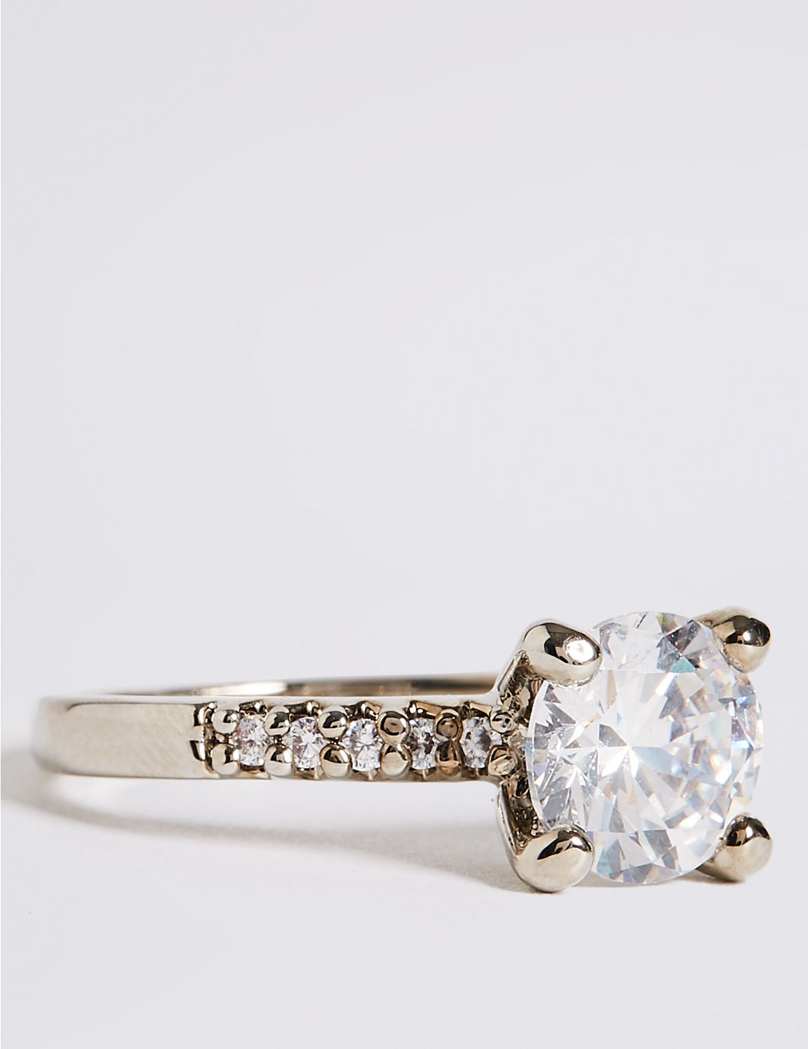 Marks & Spencer Platinum Plated Diamanté Ring - White - X