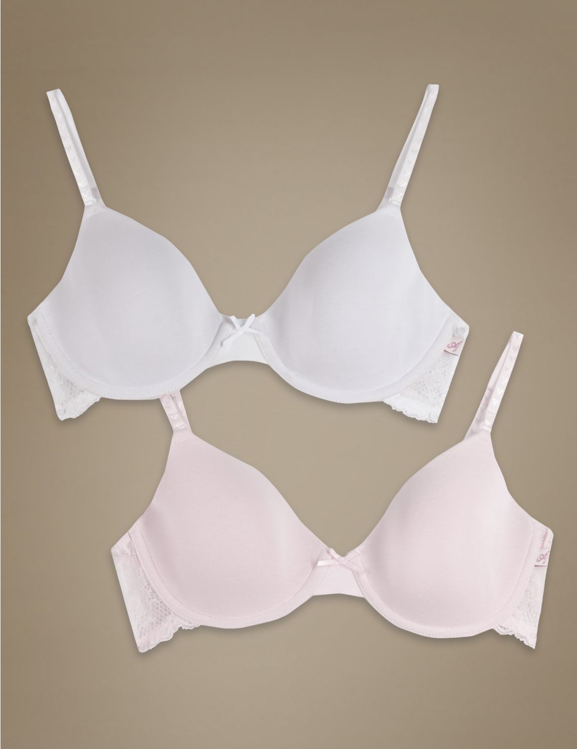 Marks & Spencer 2 Pack Moulded Underwired Lace Wing First Bras AA-DD - White - 32-A