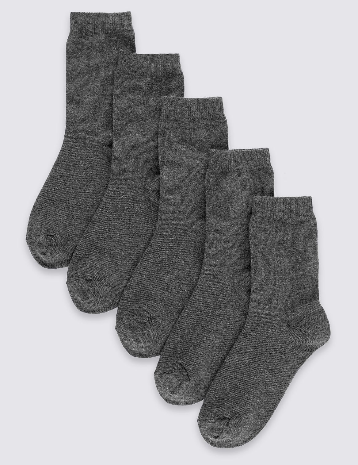 Marks & Spencer 5 Pairs of Freshfeet Cotton Rich School Socks (2-16 Years) - Grey - 8+-12