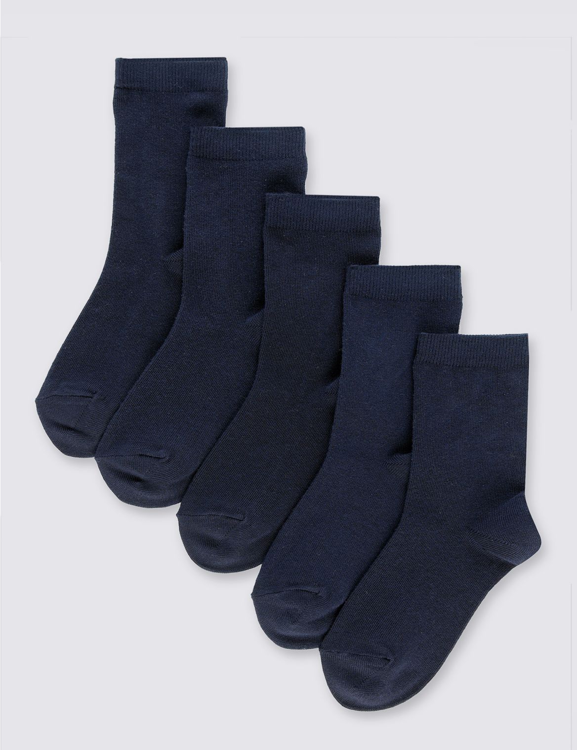 Marks & Spencer 5 Pairs of Freshfeet Cotton Rich School Socks (2-16 Years) - Navy - 8+-12