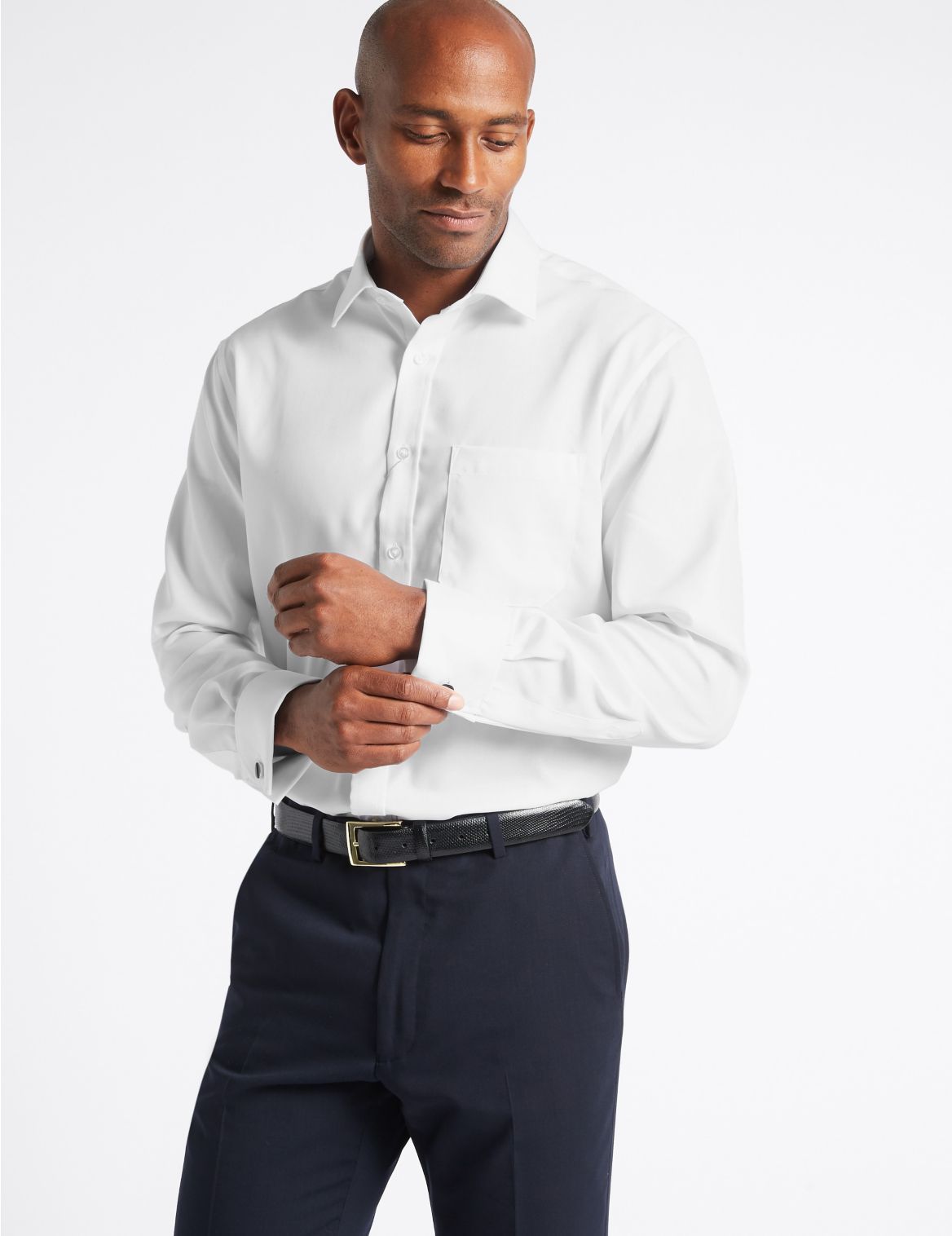 Marks & Spencer Pure Cotton Non-Iron Regular Fit Shirt - White - 14.5