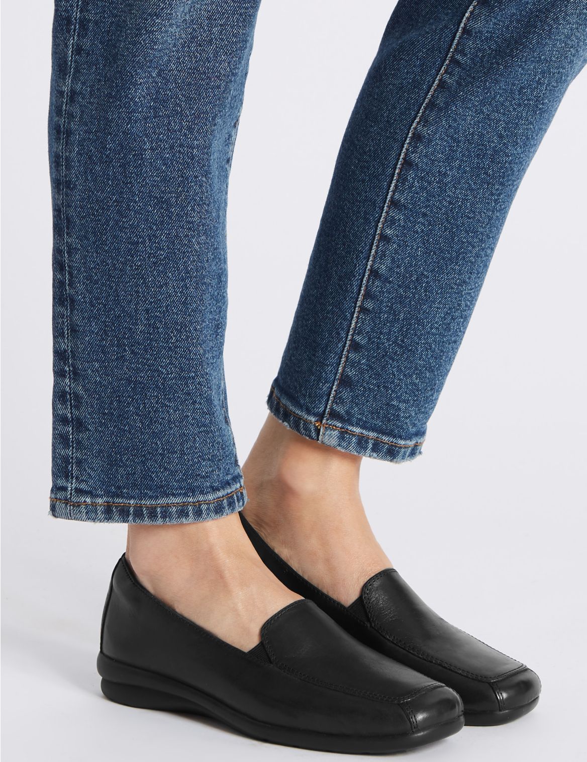 Marks & Spencer Leather Wedge Heel Loafers - Black - 3