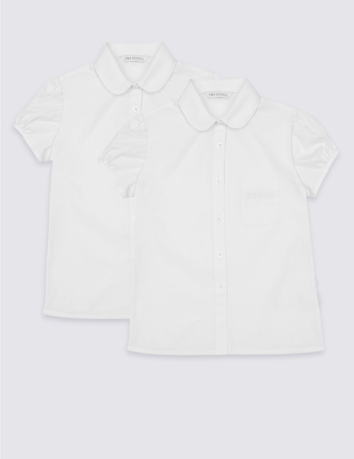 Marks & Spencer 2 Pack Girls' Embroidered Blouses - White - 2-3 Y