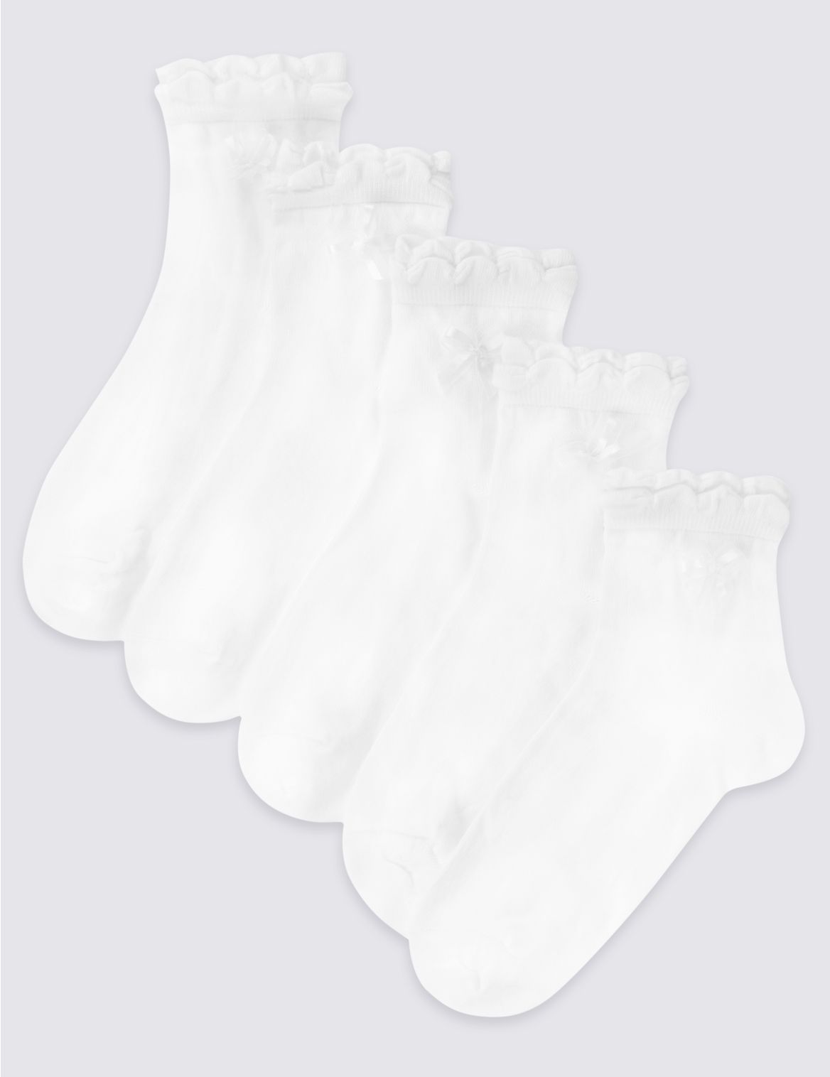 Marks & Spencer 5 Pairs of Freshfeet Cotton Rich Ruffle Socks (2-14 Years) - White - 8+-12