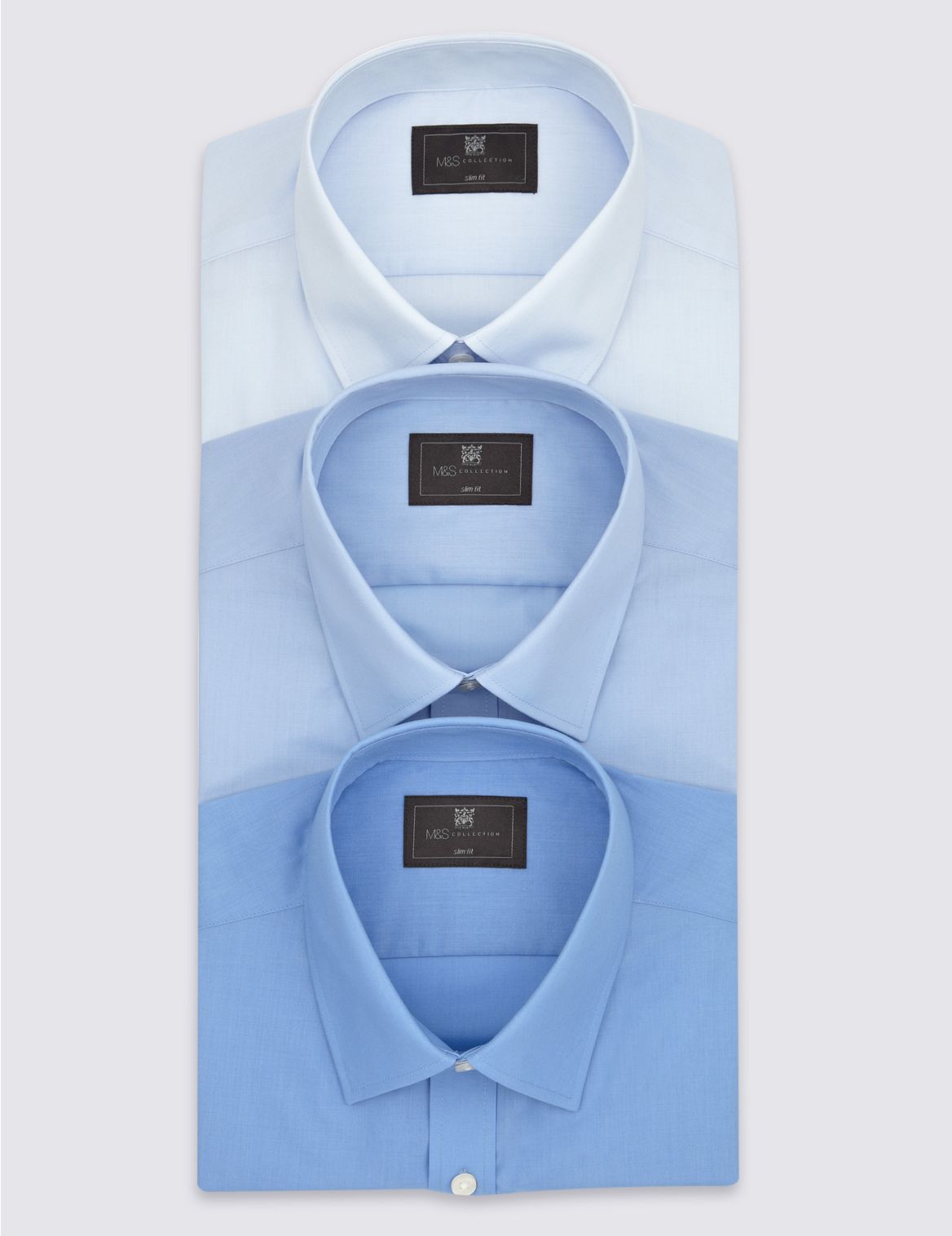 Marks & Spencer 3 Pack Cotton Blend Slim Fit Shirts - Blue - 14.5