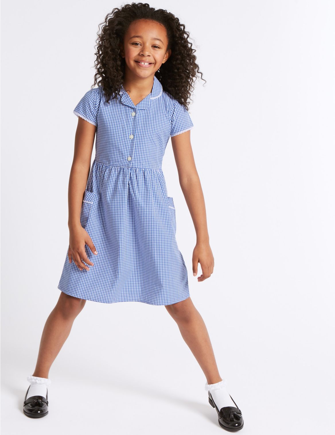 Marks & Spencer Girls' Gingham Pure Cotton Dress - Blue - 2-3 Y