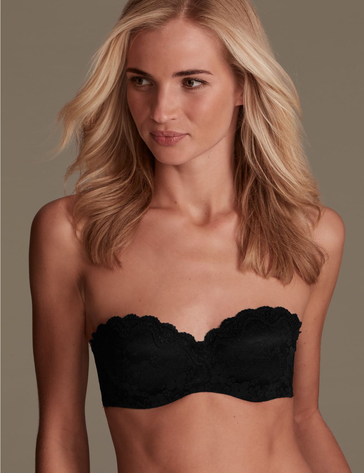 Marks & Spencer Lace Padded Strapless Bra A-E - Black - 30-E