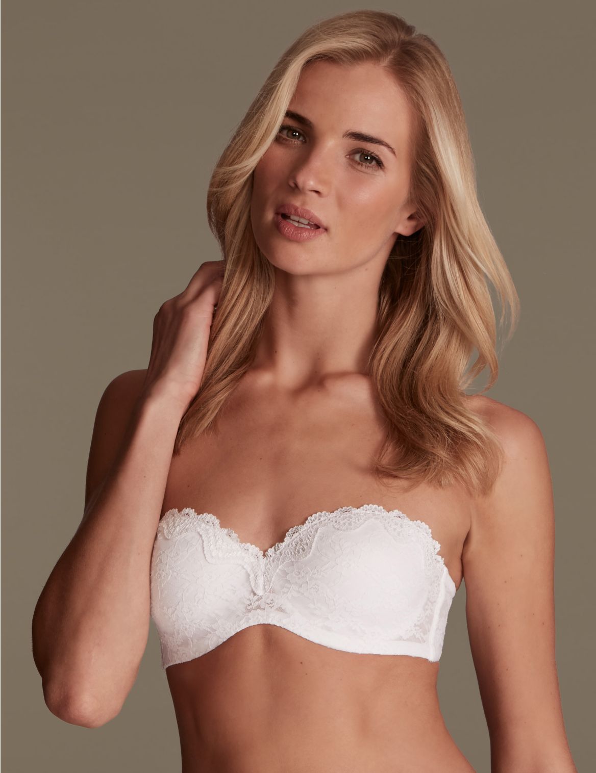 Marks & Spencer Lace Padded Strapless Bra A-E - White - 32-A