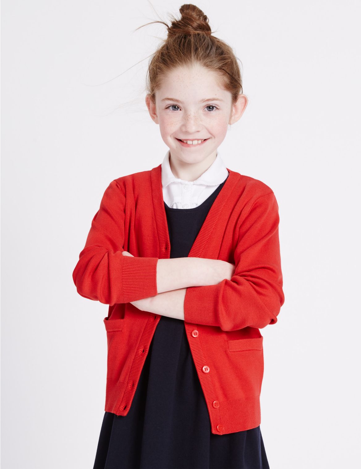 Marks & Spencer Girls' Cotton Rich Cardigan - Red - 38-40