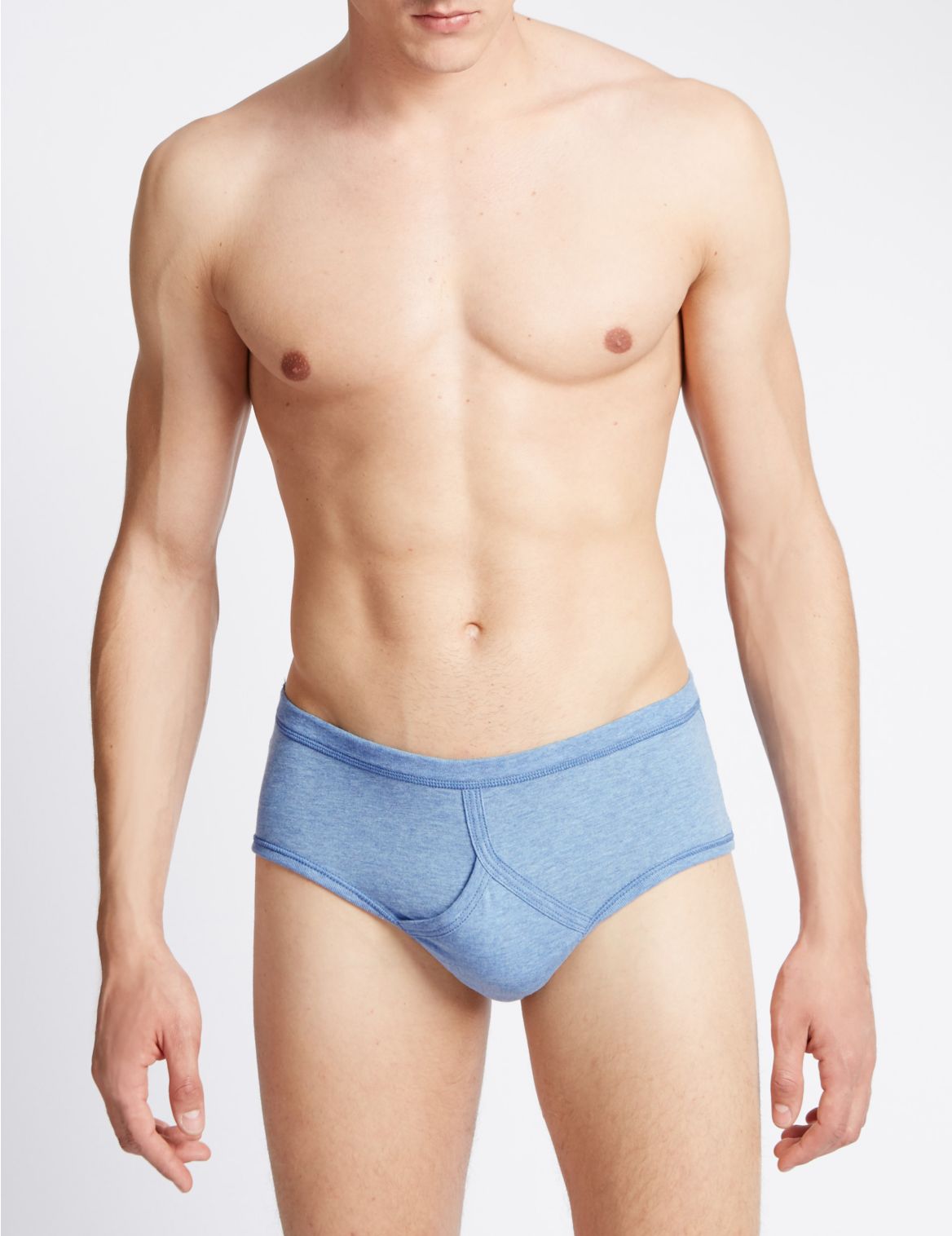 Marks & Spencer 3 Pack Pure Cotton Classic Briefs with StayNEW - Blue - S