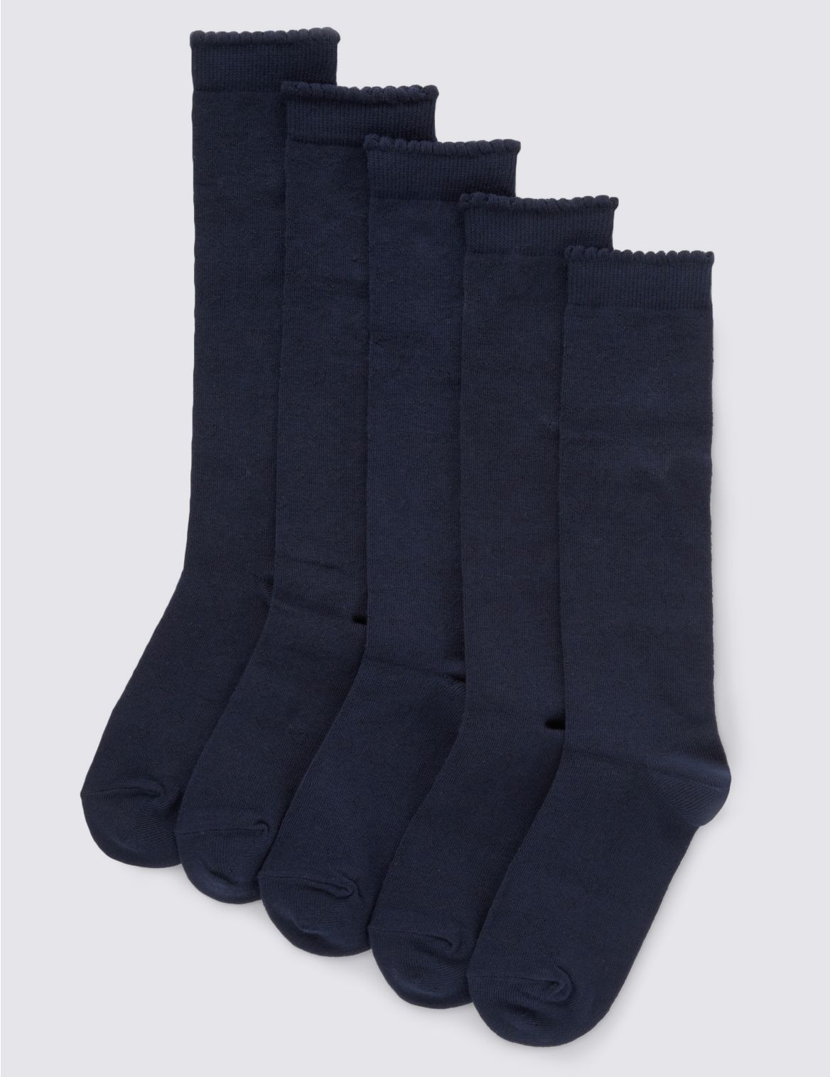 Marks & Spencer 5 Pairs of Freshfeet Heart Print Knee High School Socks (3-14 Years) - Navy - 8+-12