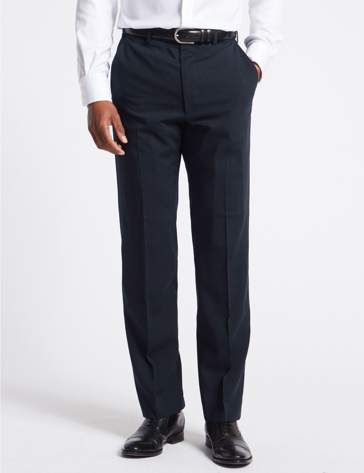 Marks & Spencer Navy Regular Fit Trousers - Navy - 36-29