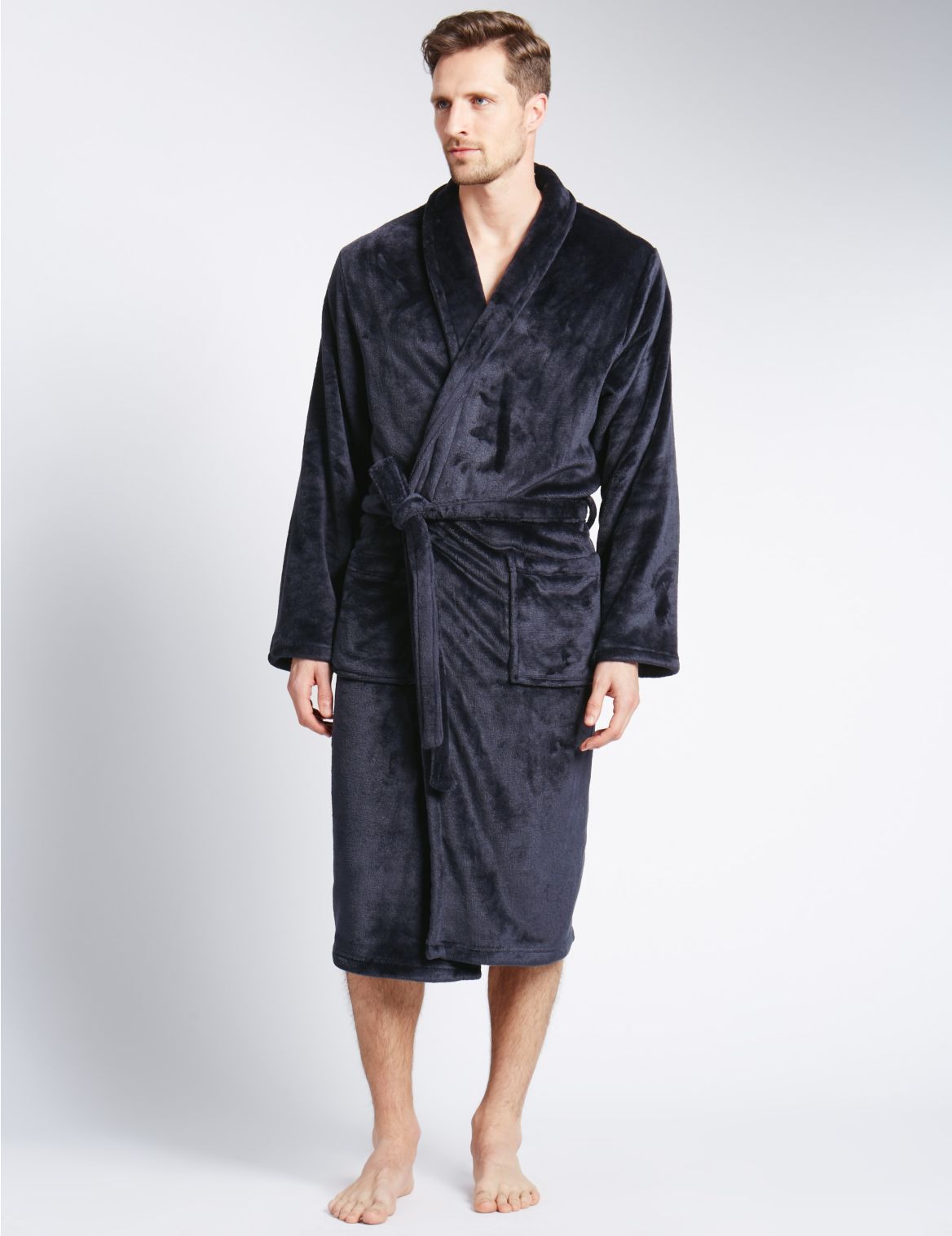 Marks & Spencer Supersoft Fleece Dressing Gown - Navy - S