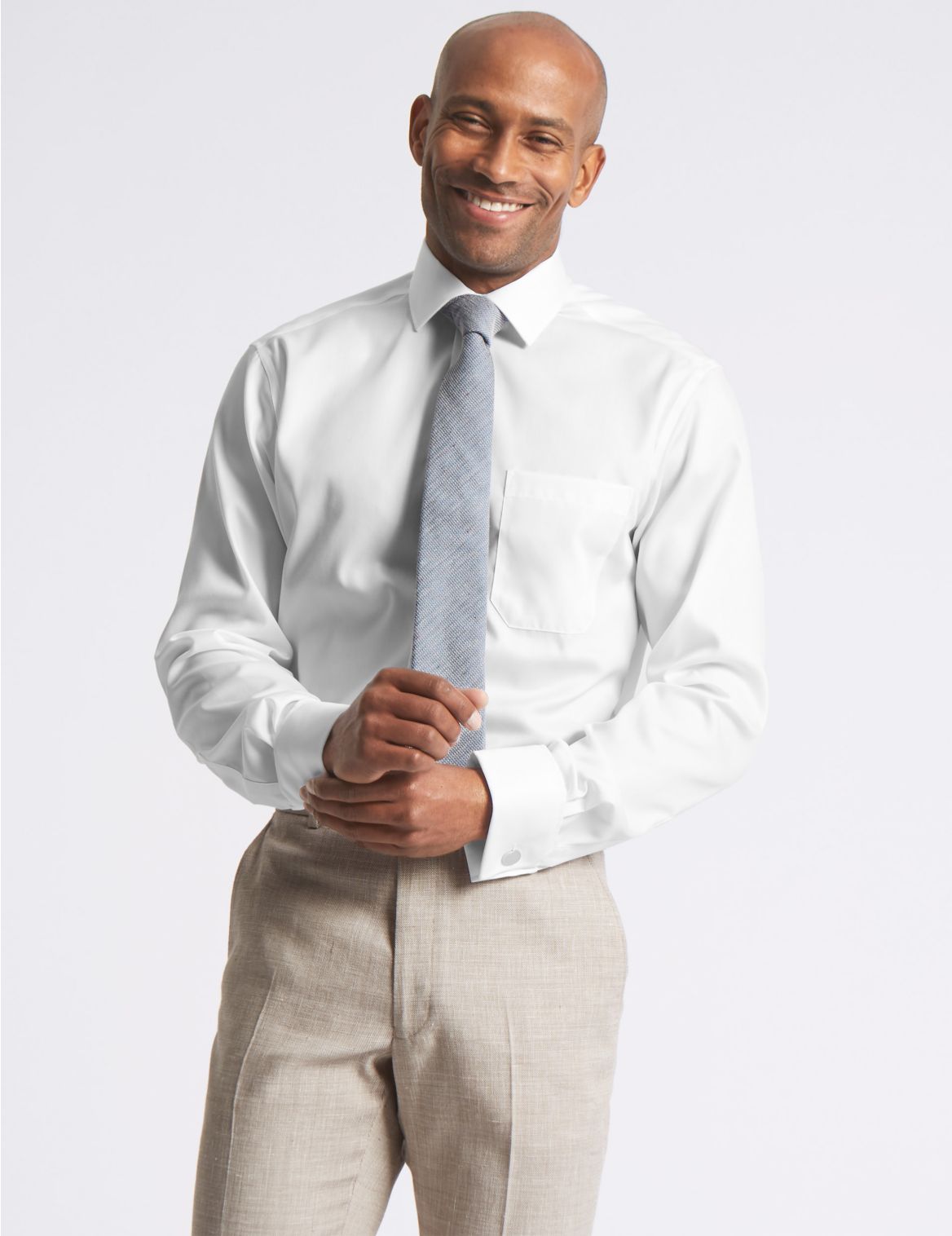 Marks & Spencer Pure Cotton Non-Iron Tailored Fit Shirt - White - 14.5