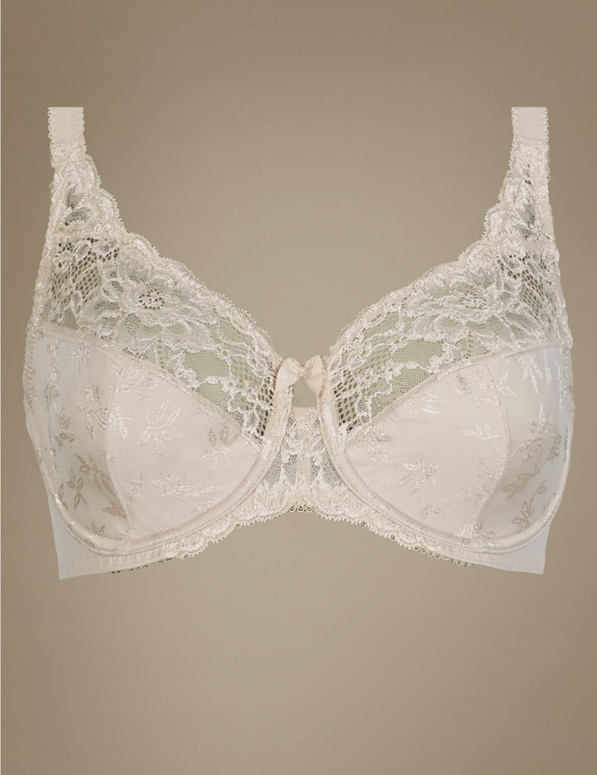 Marks & Spencer Floral Jacquard Lace Underwired Full Cup Bra - Cream - 40-J