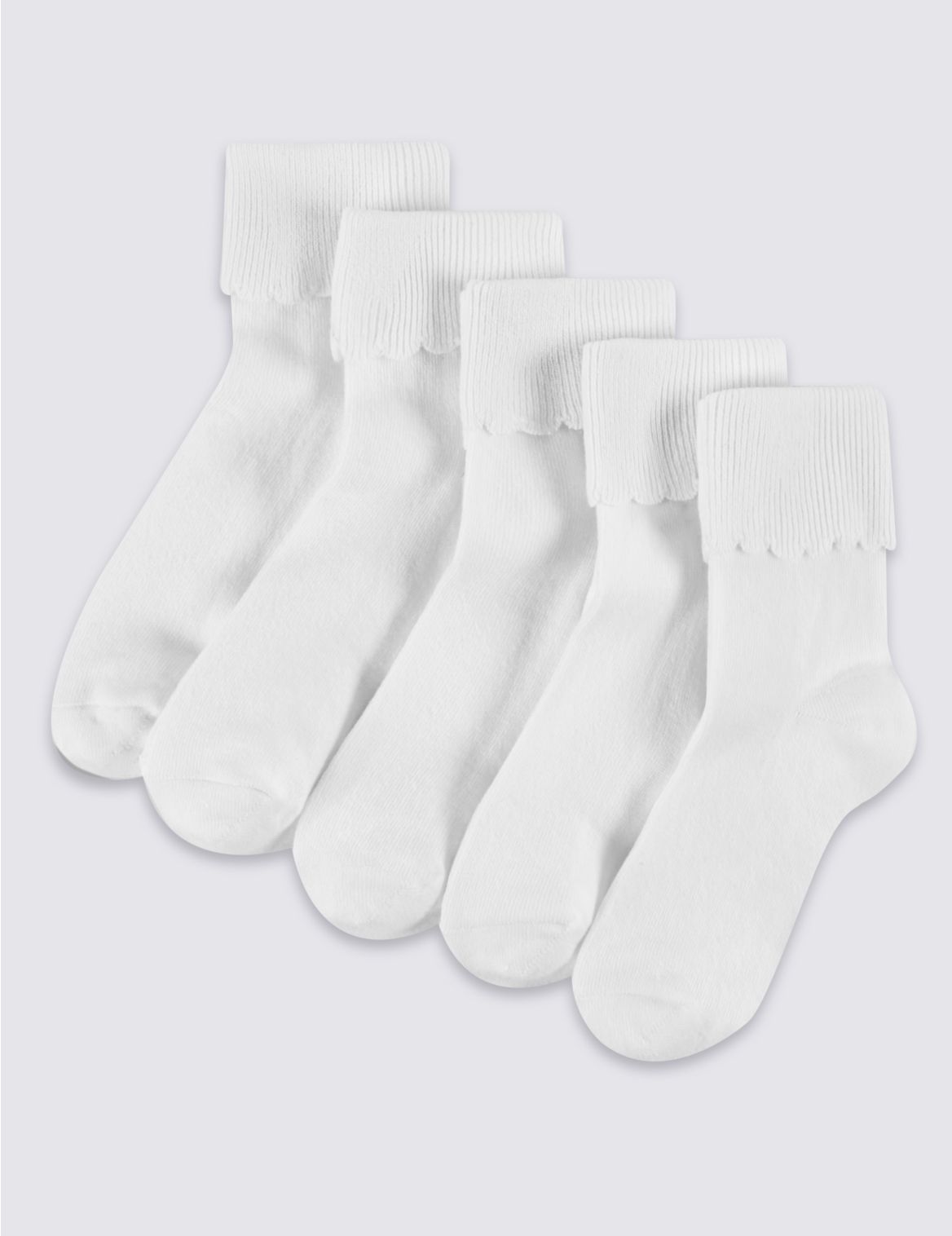 Marks & Spencer 5 Pairs of Freshfeet Cotton Rich Socks (2-14 Years) - White - 8+-12