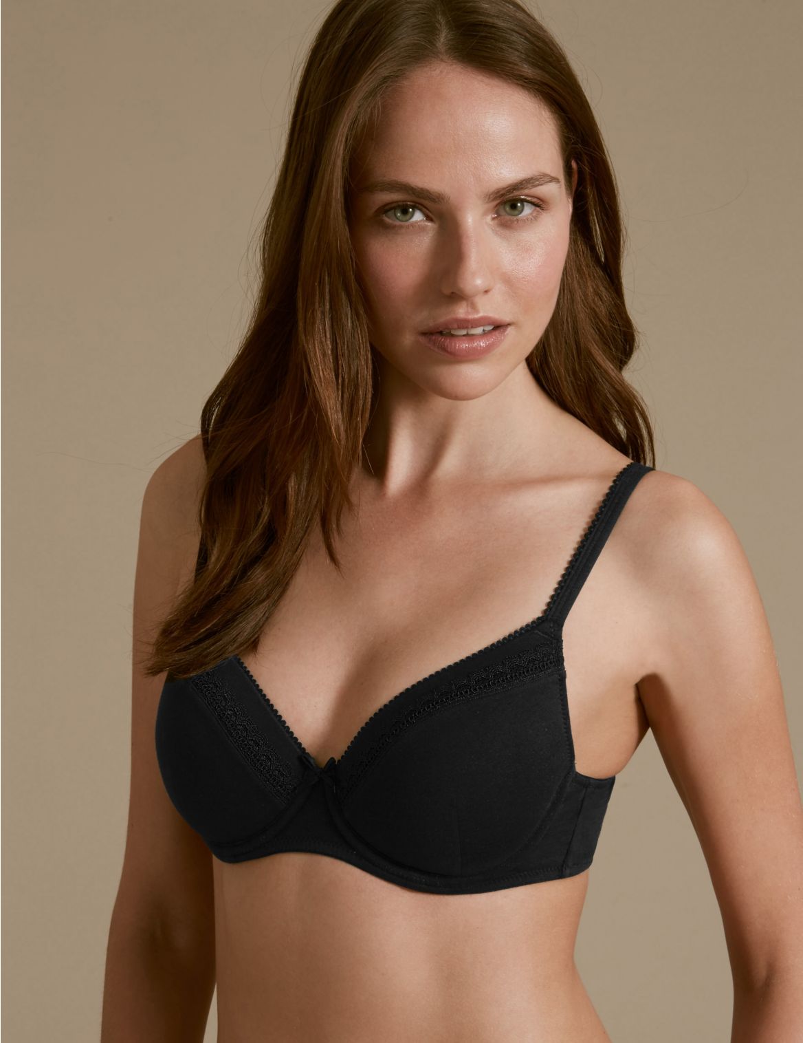 Marks & Spencer 2 Pack Cotton Rich Padded Full Cup T-Shirt Bras A-E - White, Black - 32-D