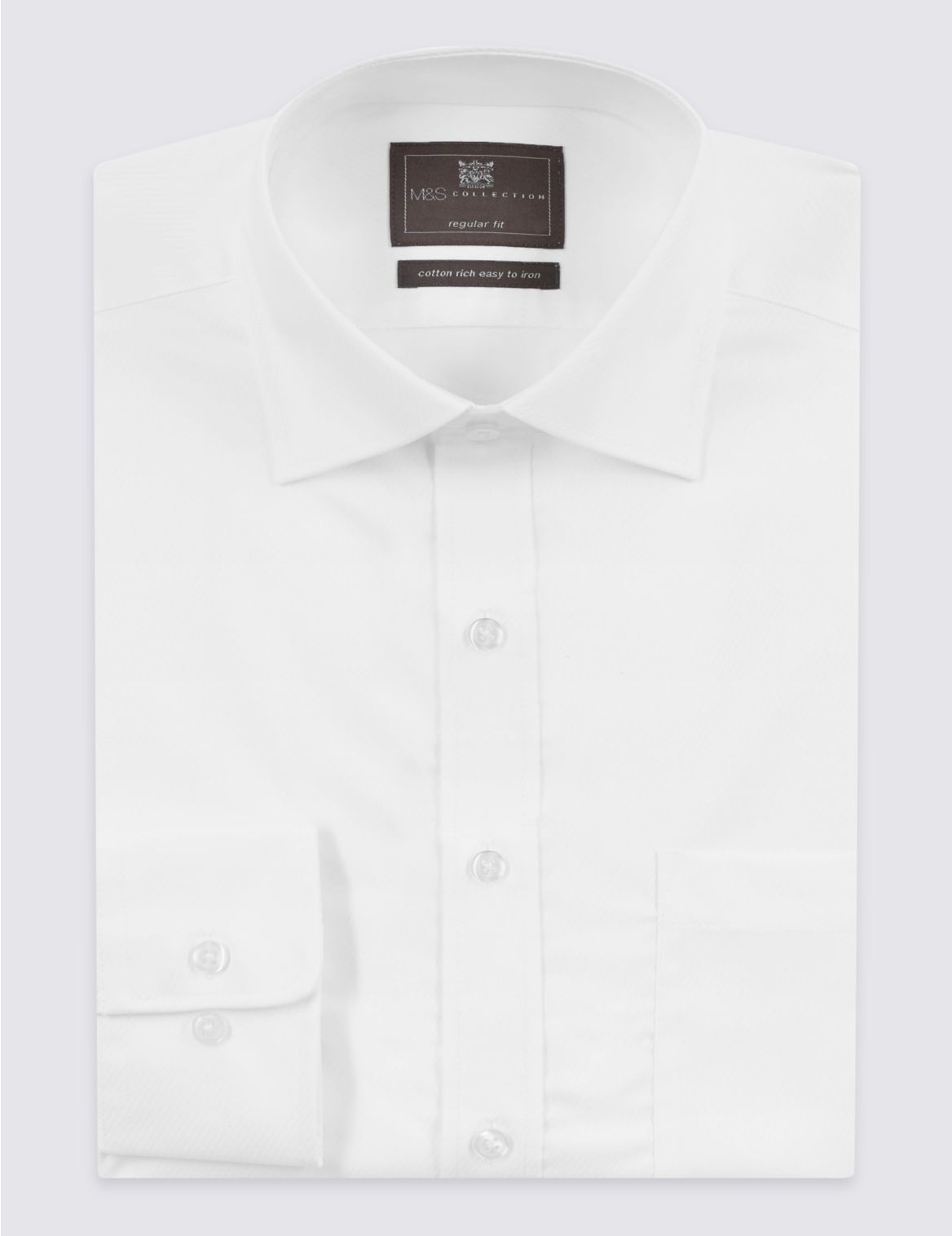 Marks & Spencer 2in Longer Cotton Rich Regular Fit Shirt - White - 19