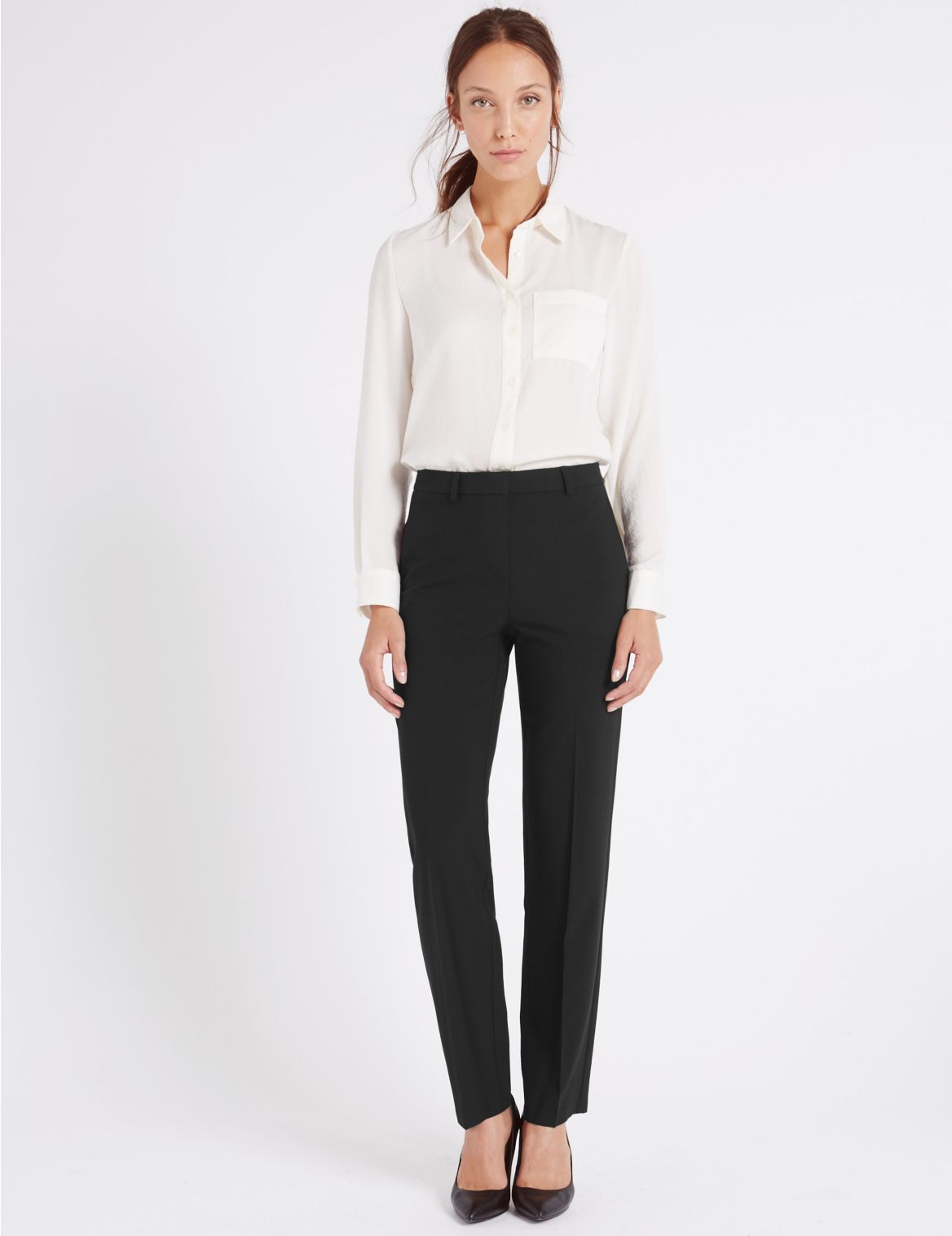 Marks & Spencer Straight Leg Trousers - Black - 10-LNG