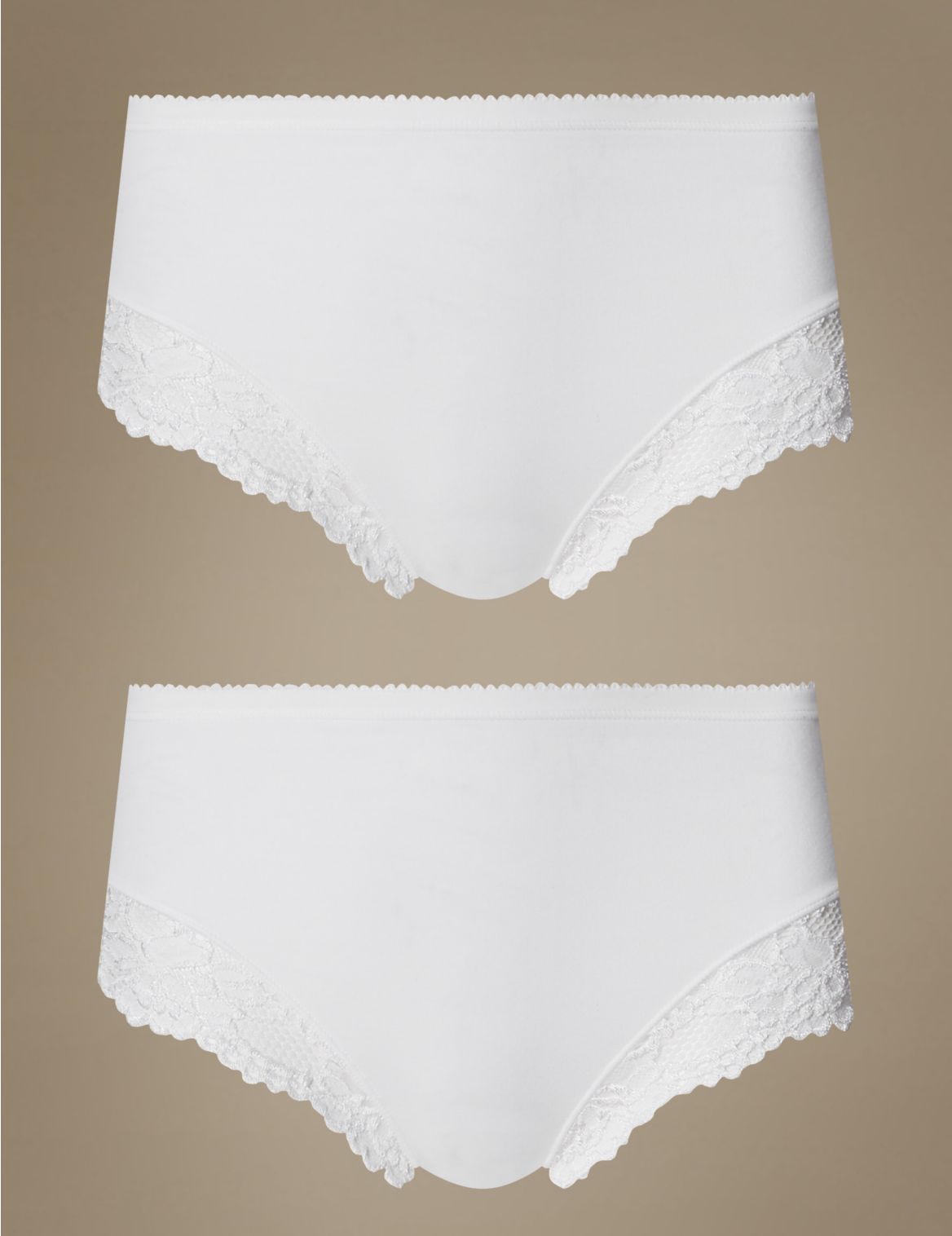 Marks & Spencer 2 Pack Light Control Cotton Rich High Leg Knickers - White - 12