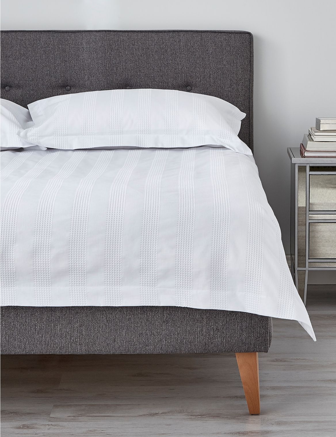 Marks & Spencer Waffle Striped Bedding Set - White - SGL