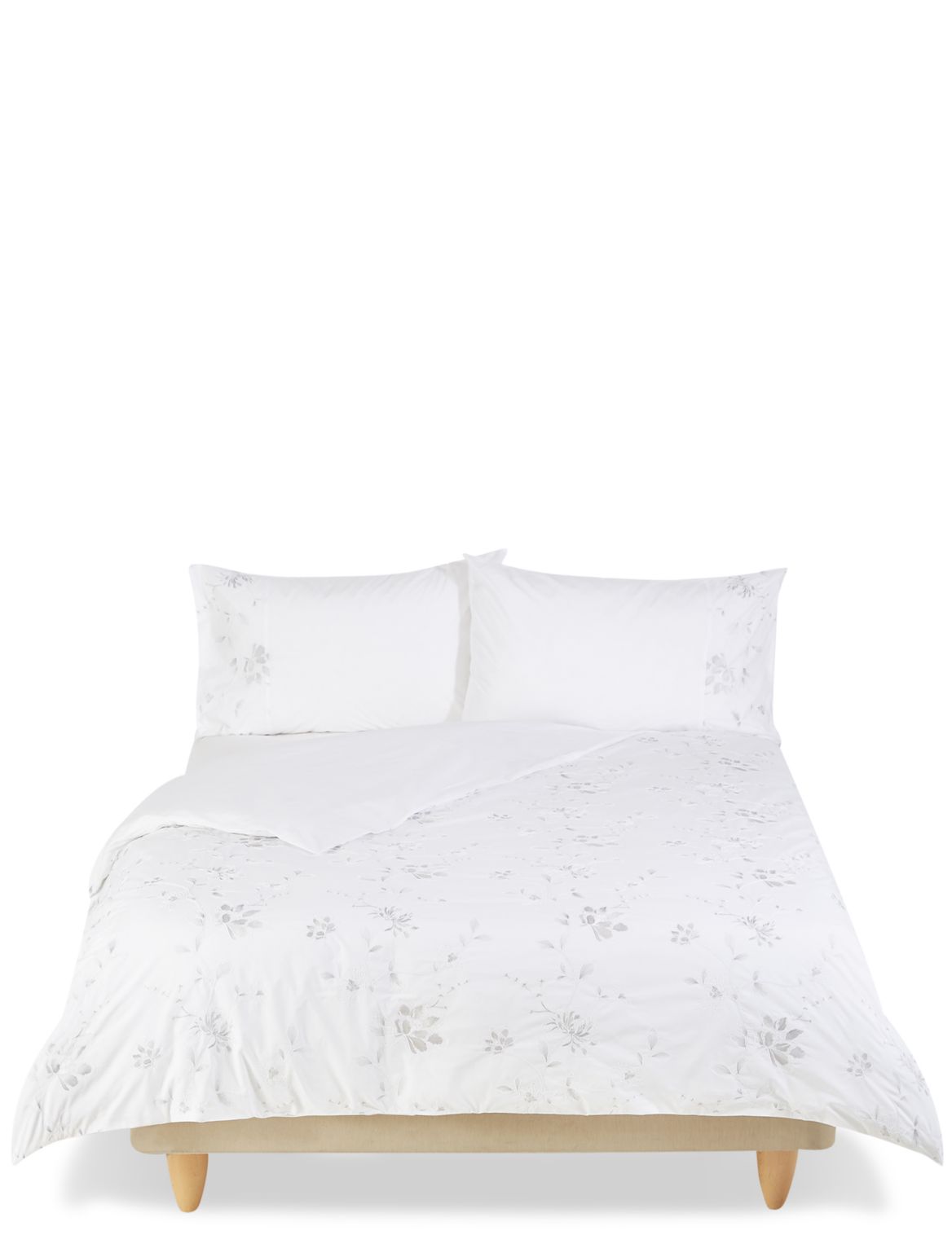 Marks & Spencer Floral Cord Embroidered Bedding Set - Grey, White - SGL