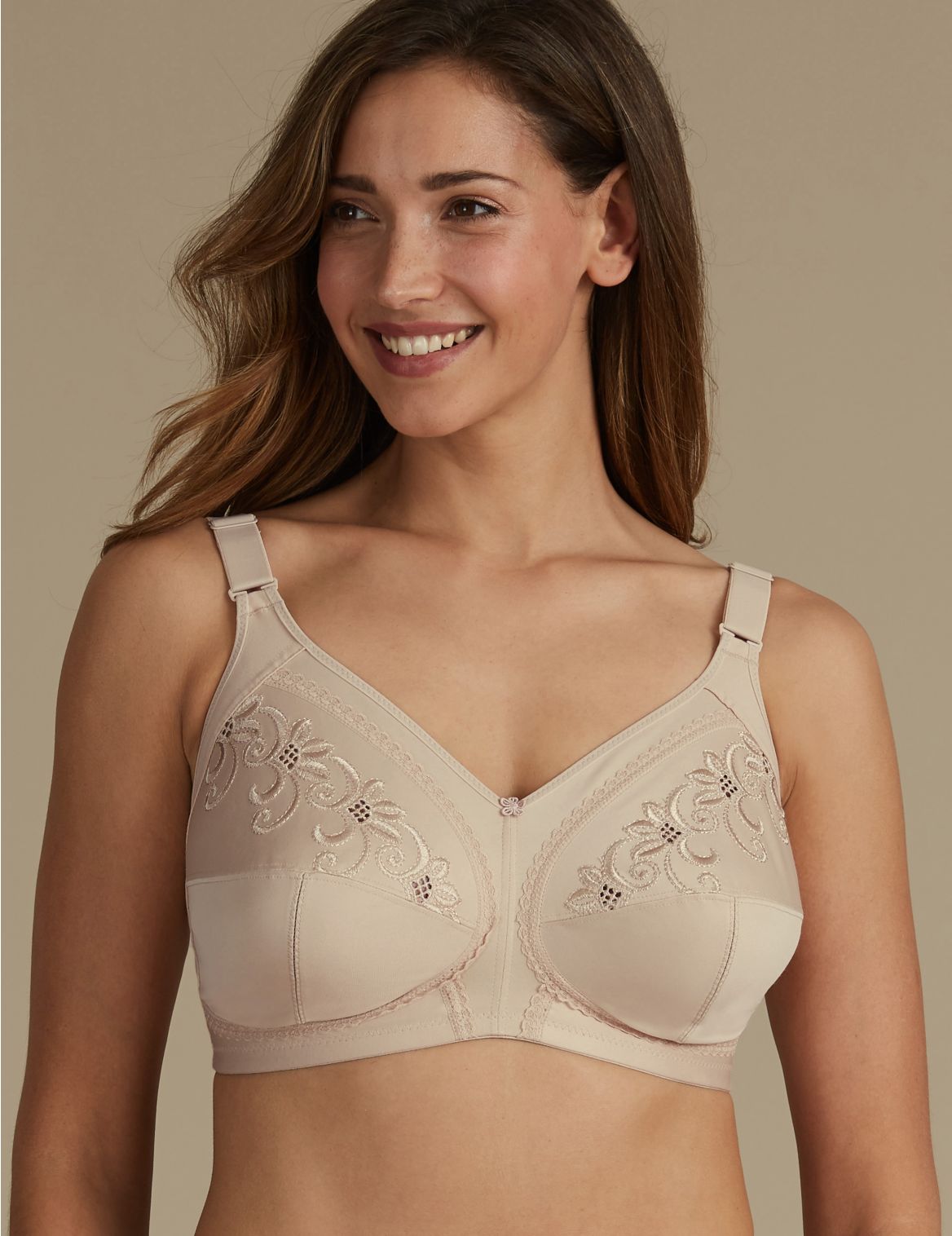 Marks & Spencer Total Support Non-Wired Embroidered Full Cup Bra B-G - Cream - 42-F