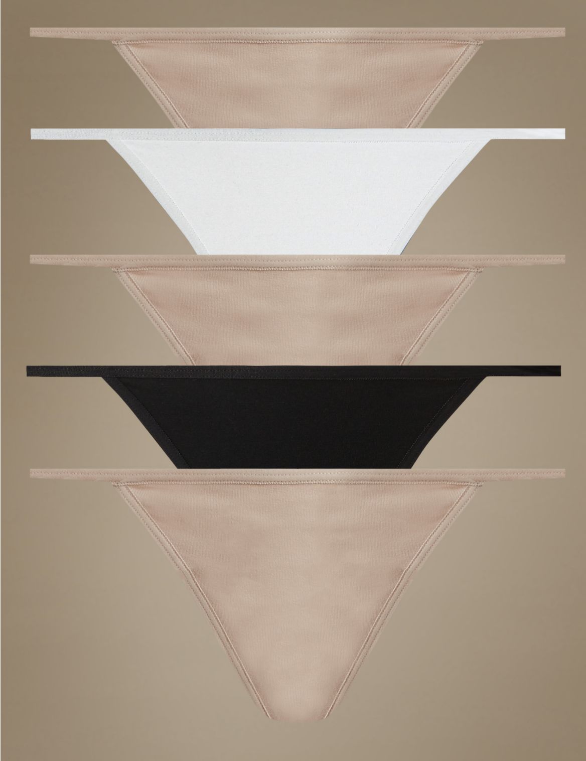 Marks & Spencer 5 Pack Cotton Rich Low Rise Thongs - Cream - 12