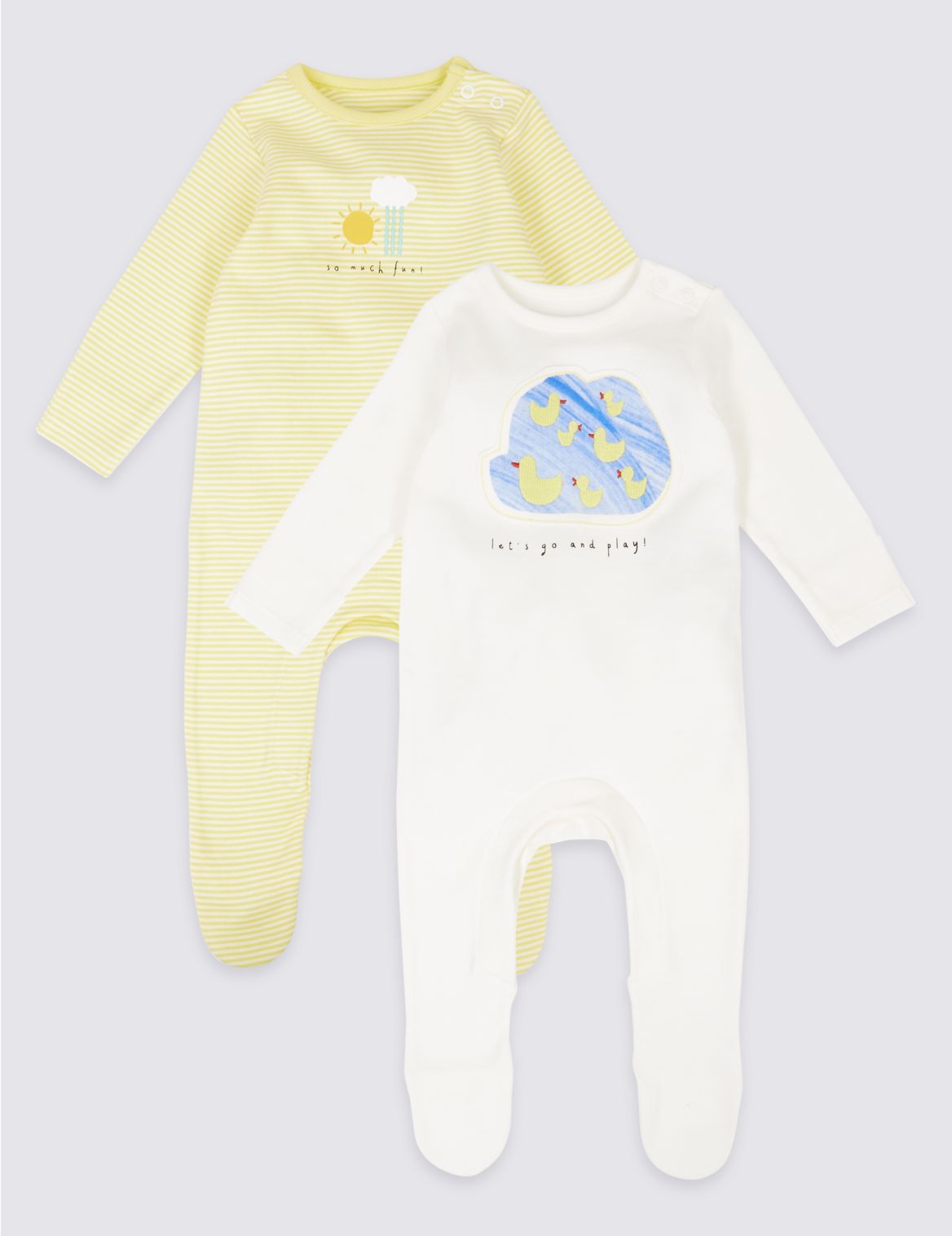 Marks & Spencer 2 Pack Pure Cotton Sleepsuits - White - NB