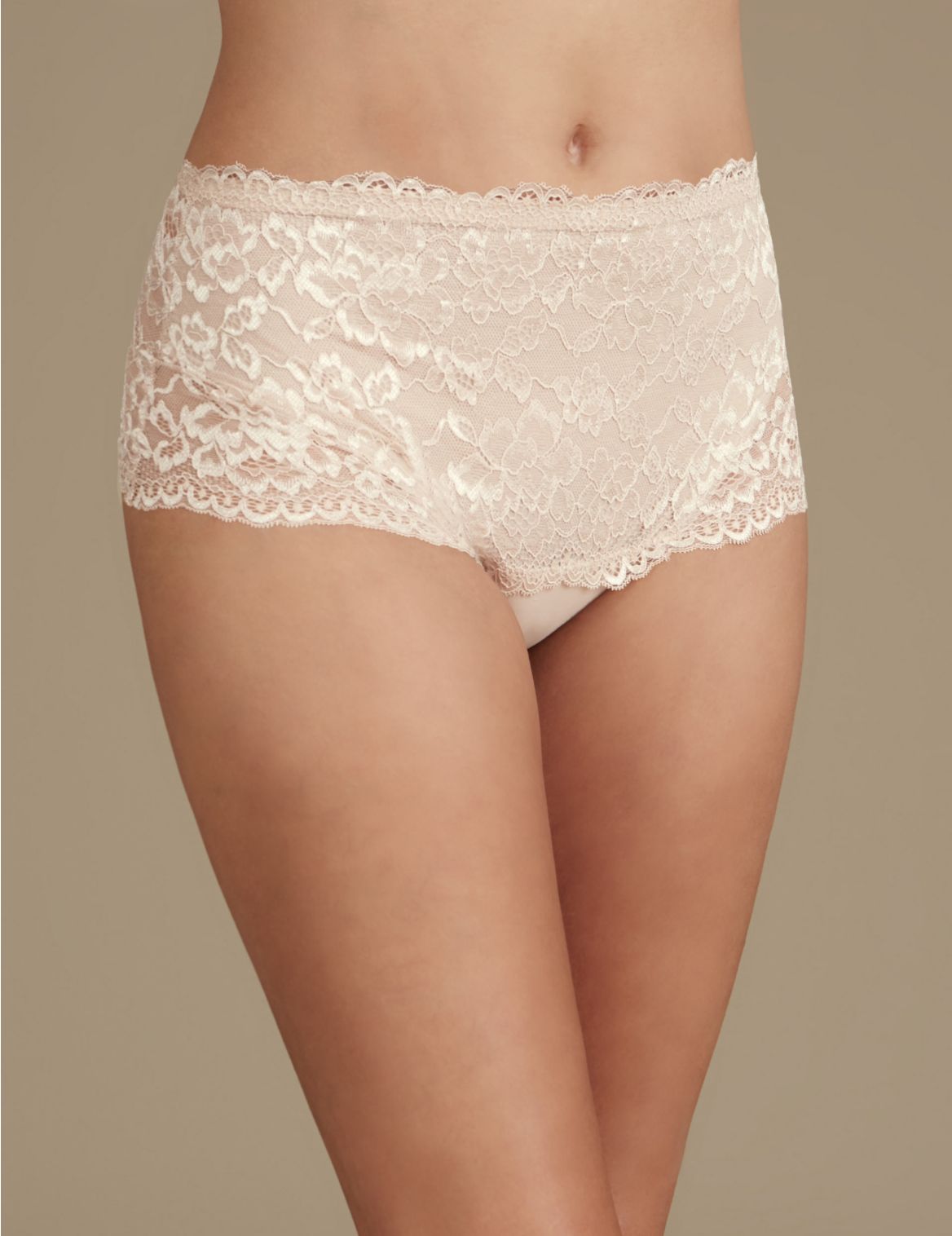 Marks & Spencer All Over Lace Light Control Secret Slimming Thong  - Cream - 12