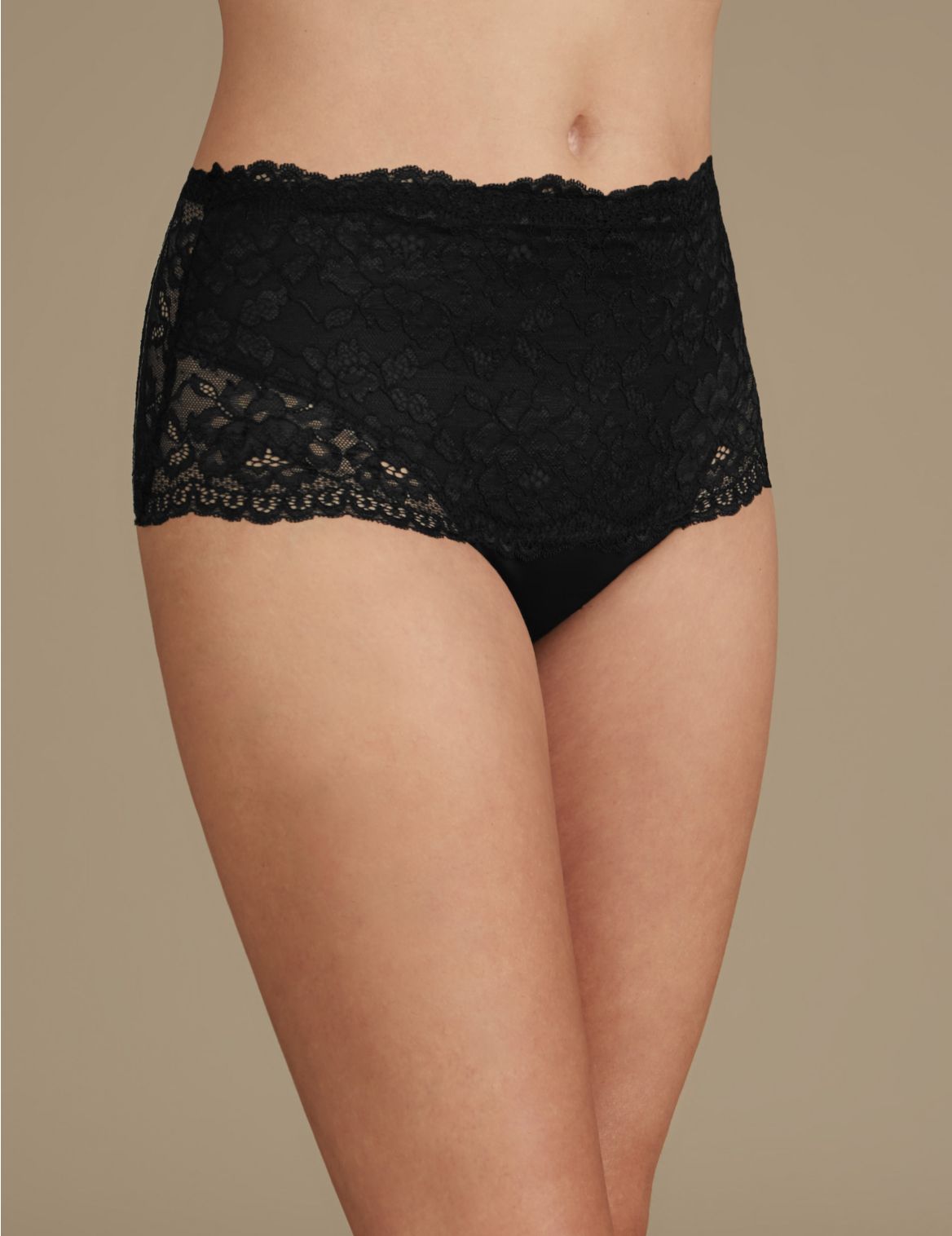 Marks & Spencer All Over Lace Light Control Secret Slimming Thong  - Black - 8