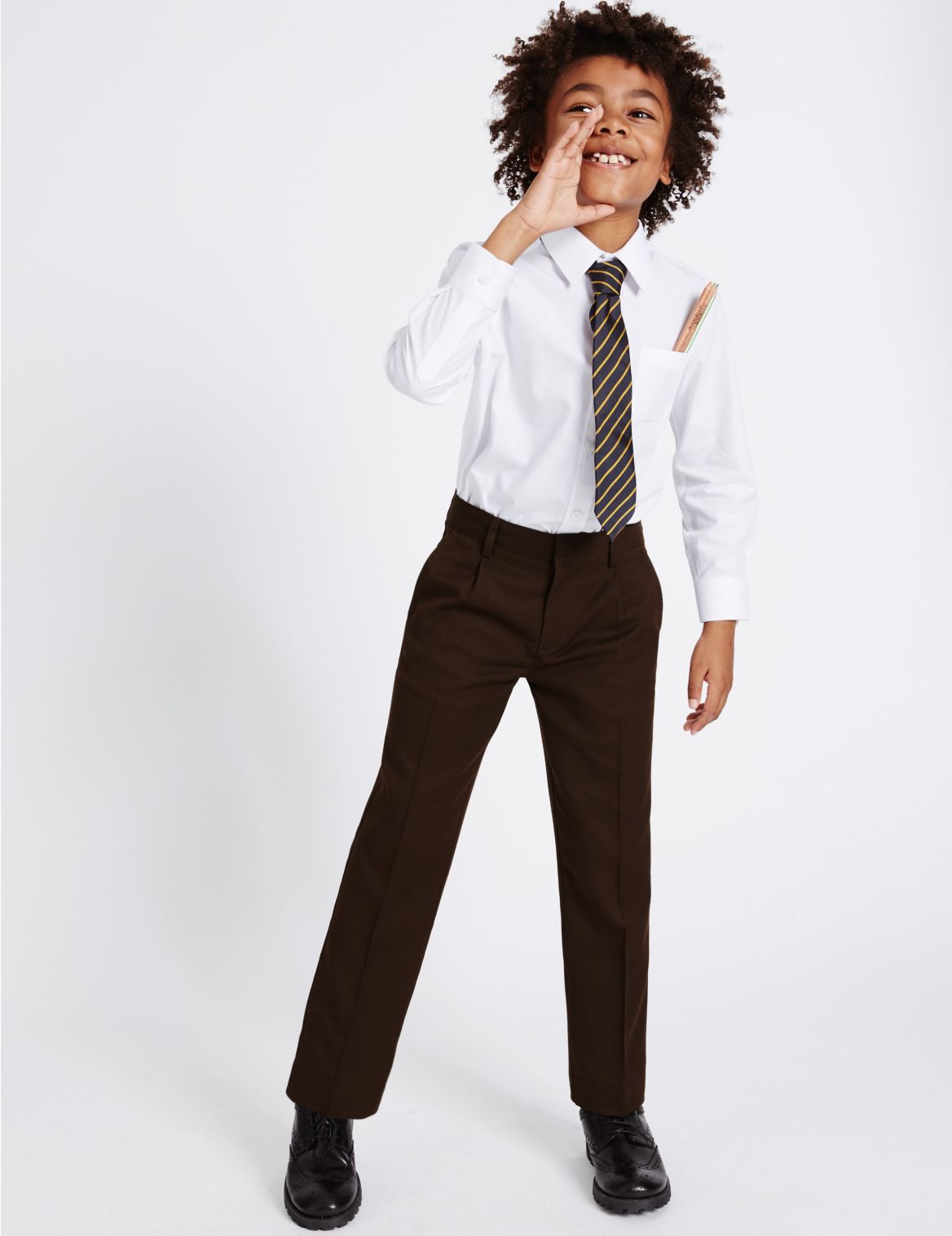 Marks & Spencer Boys' Regular Leg Trousers - Brown - 10-11