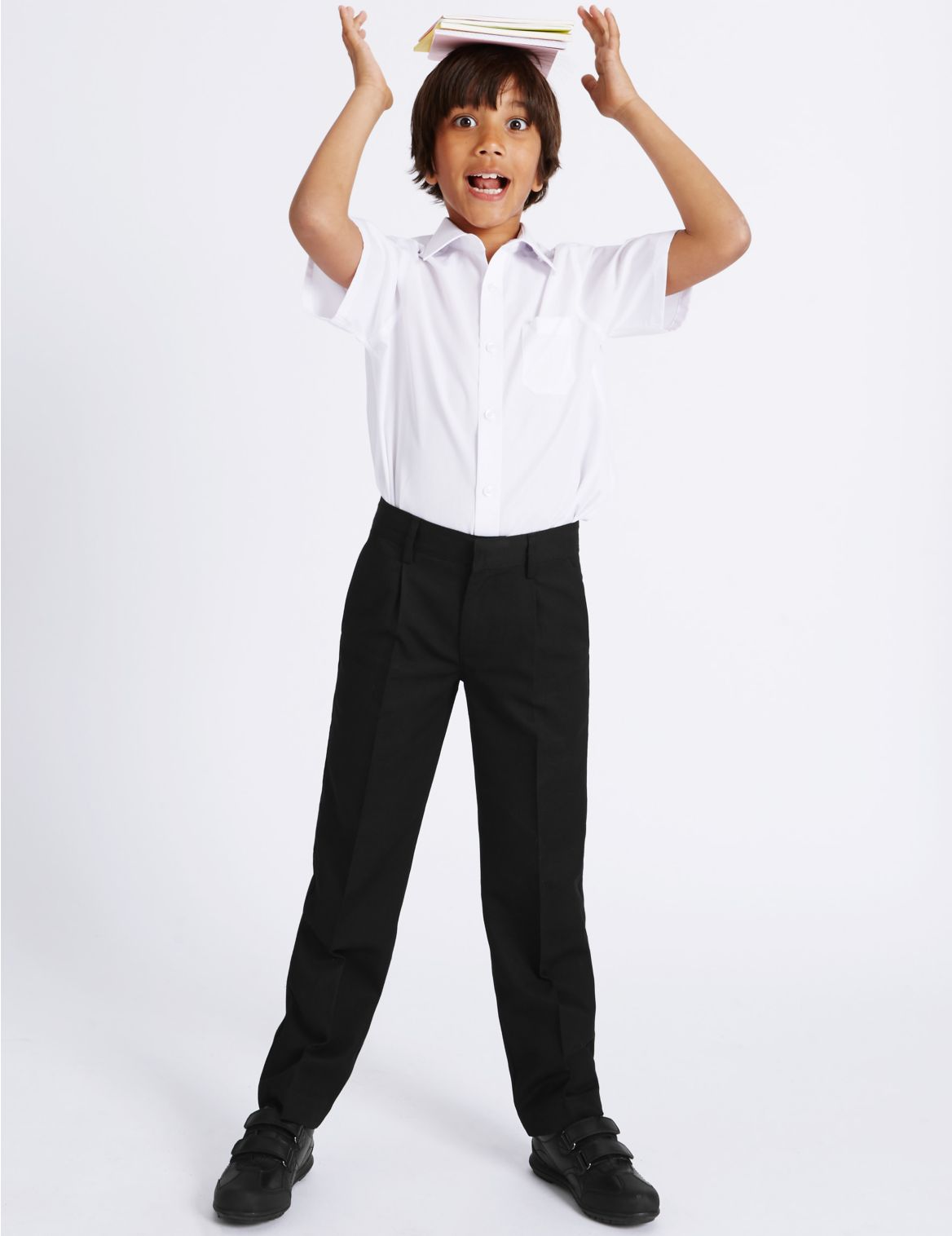 Marks & Spencer Boys' Regular Leg Slim Fit Trousers - Black - 9-10Y