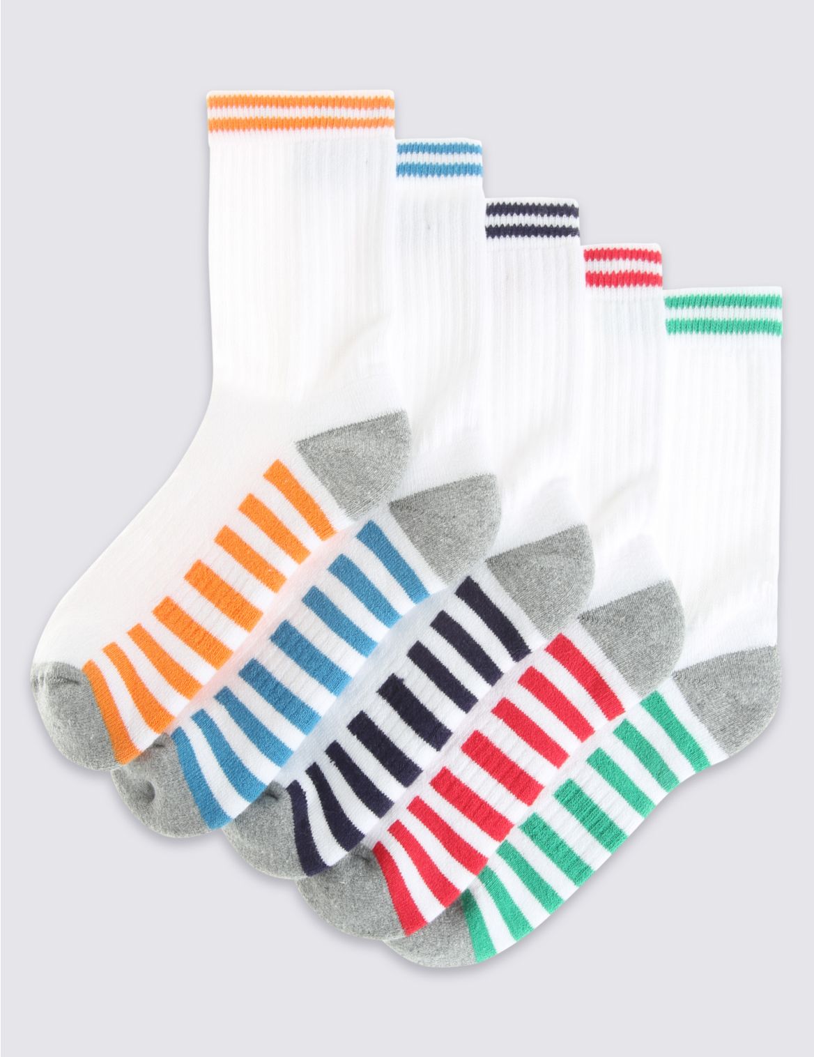 Marks & Spencer 5 Pairs of Cotton Rich Freshfeet Sports Socks (3-16 Years) - White - 8+-12