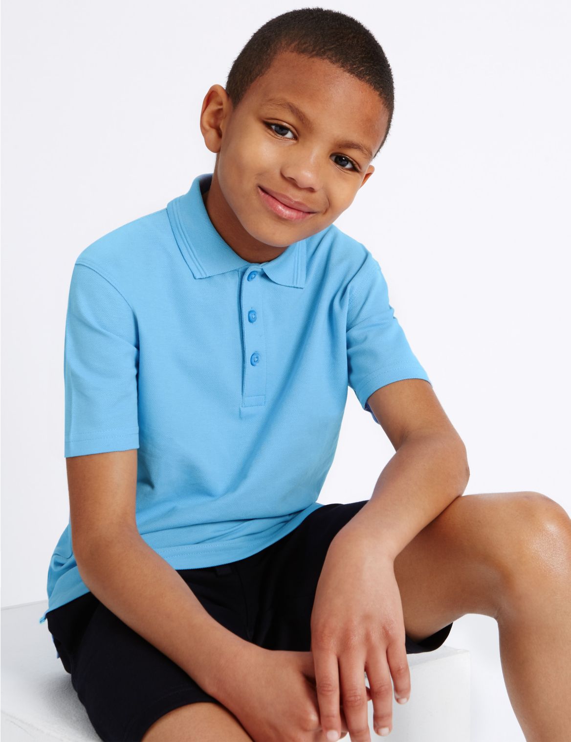 Marks & Spencer 2 Pack Boys' Stain Resist Polo Shirts - Blue - 9-10Y