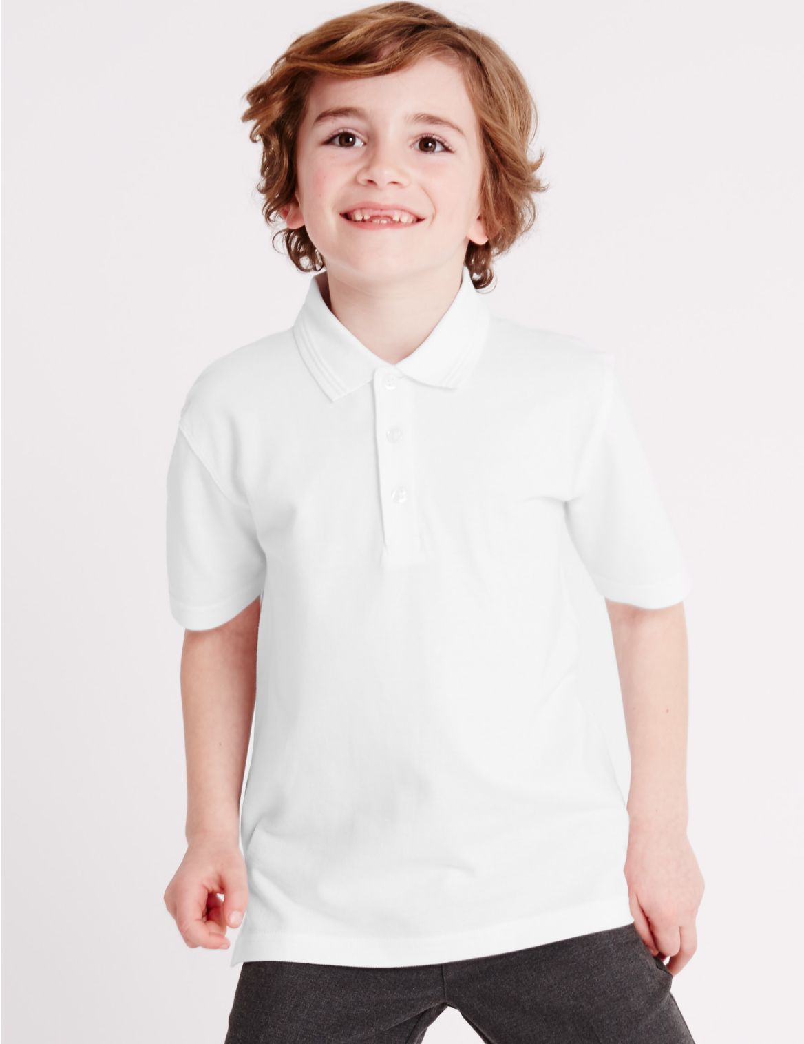 Marks & Spencer 2 Pack Boys' Stain Resist Polo Shirts - White - 9-10Y