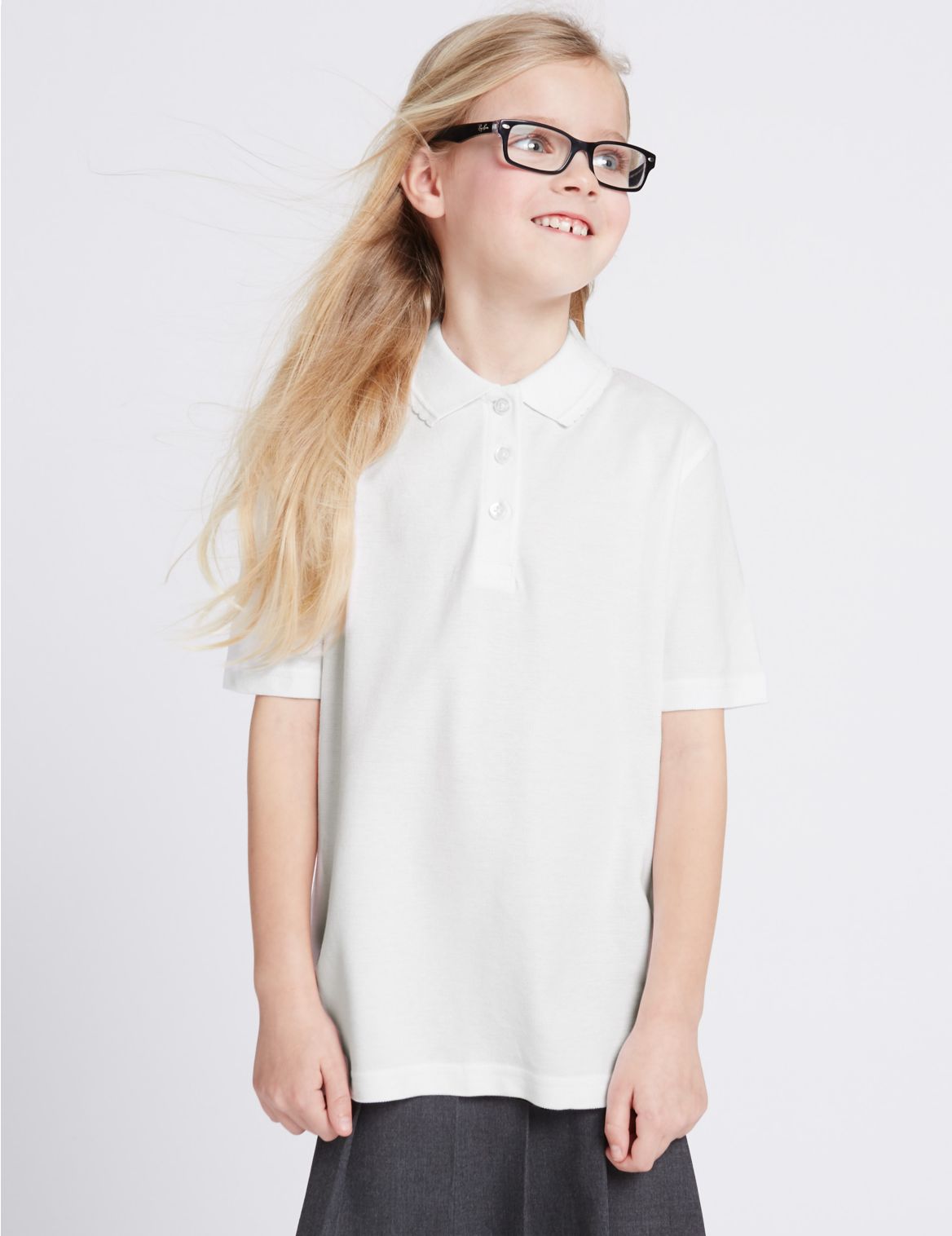 Marks & Spencer 2 Pack Girls' Stain Resist Polo Shirts - White - 9-10Y