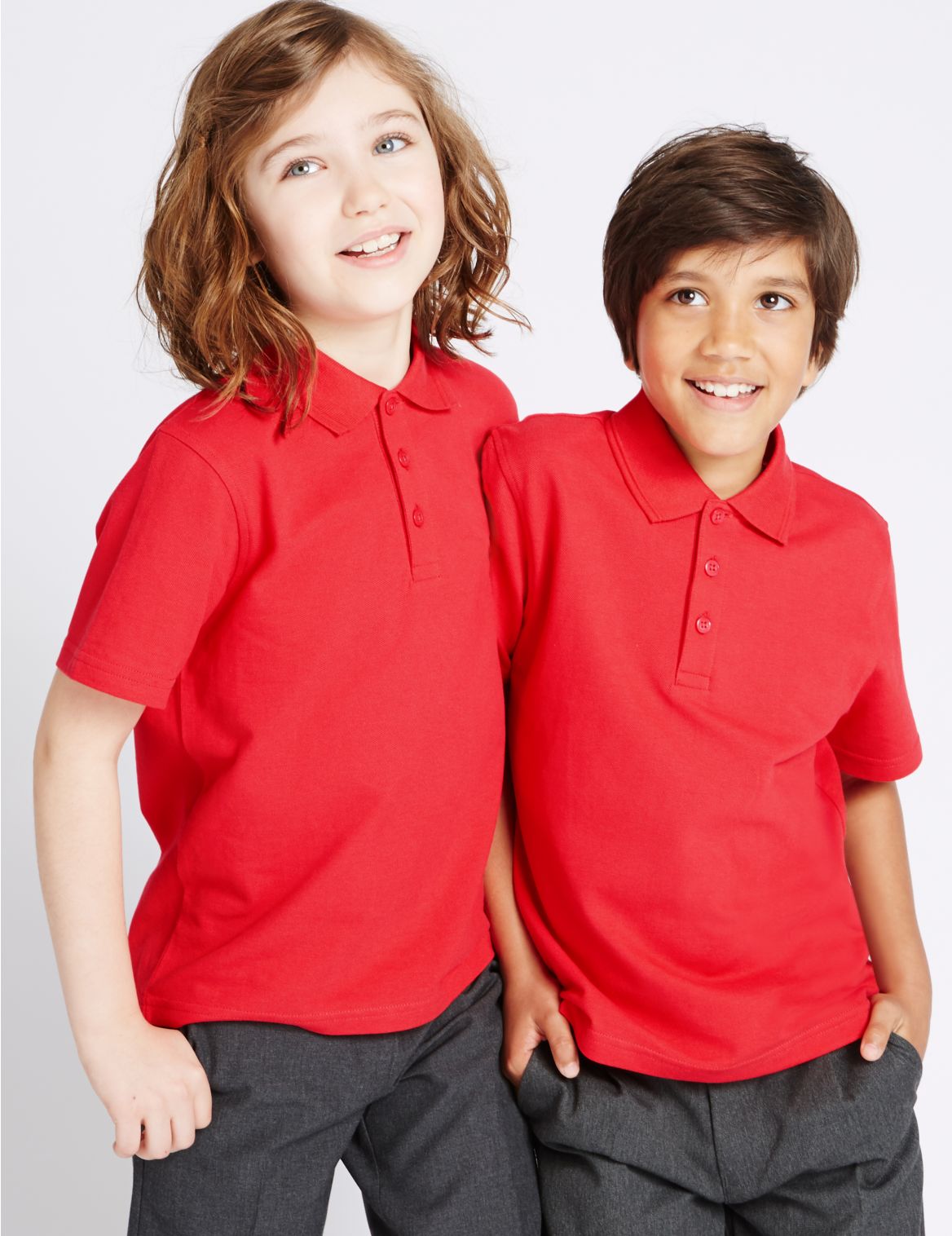 Marks & Spencer 3 Pack Unisex Pure Cotton Polo Shirts - Red - 4-5 Y