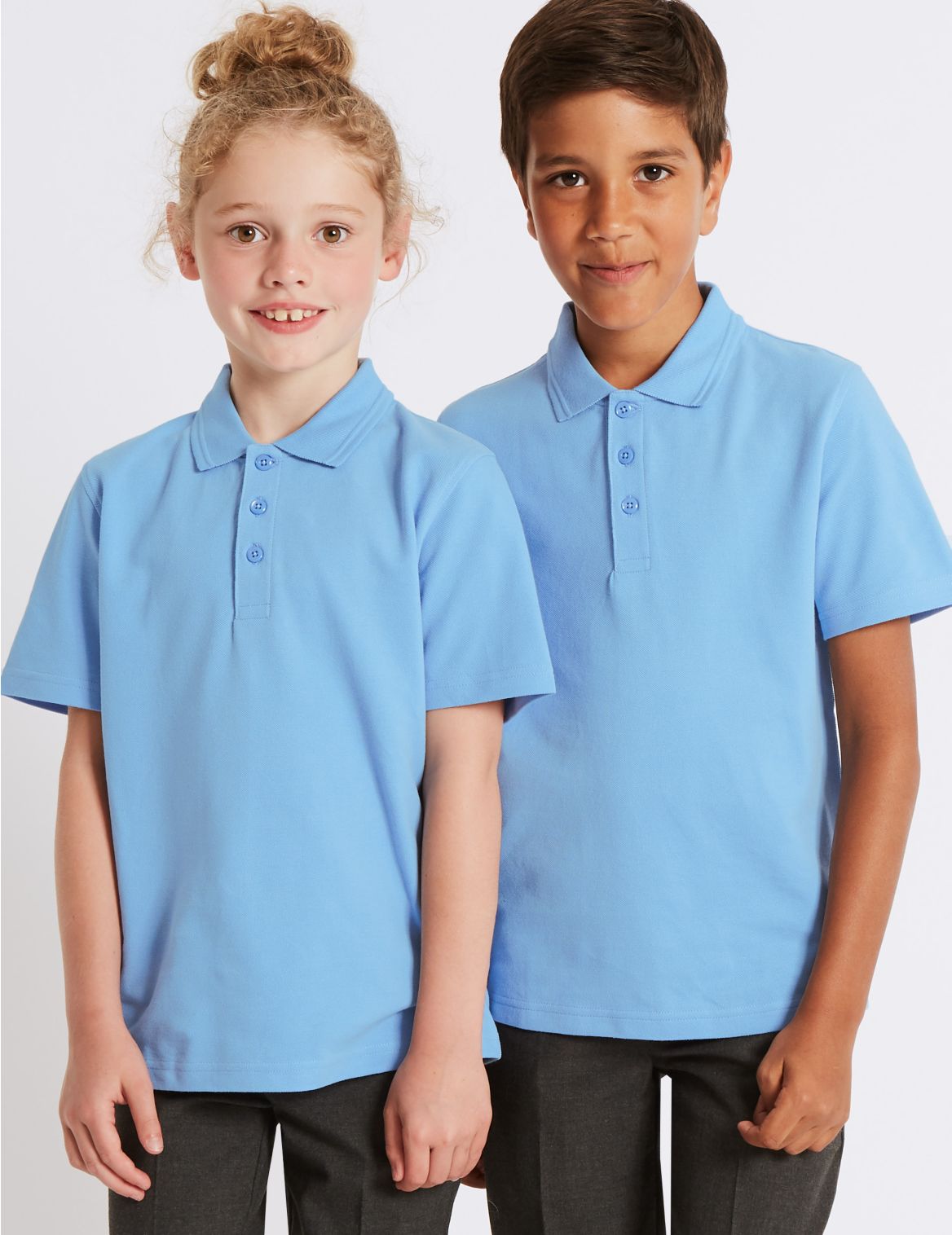 Marks & Spencer 3 Pack Unisex Pure Cotton Polo Shirts - Blue - 2-3 Y