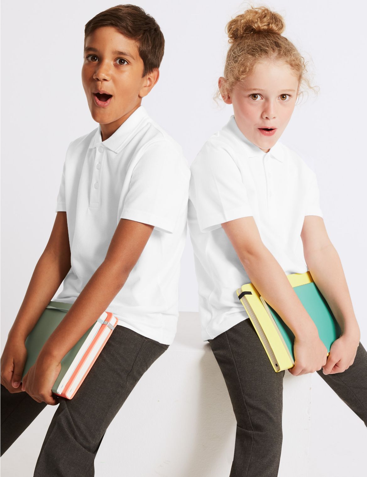 Marks & Spencer 3 Pack Unisex Pure Cotton Polo Shirts - White - 3-4 Y