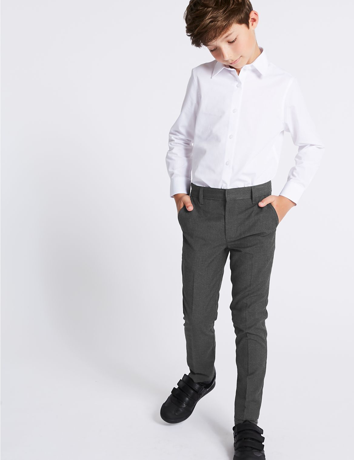 Marks & Spencer 2 Pack Boys' Skinny Leg Trousers - Grey - 9-10Y