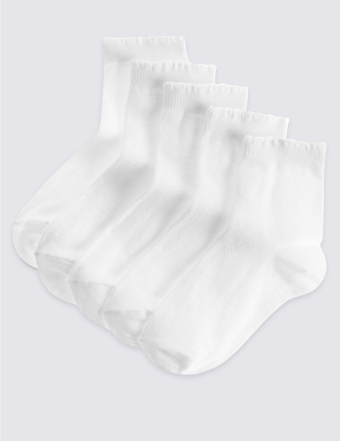 Marks & Spencer 5 Pack Sparkle Stripe Freshfeet Cotton Rich Socks (2-14 Years) - White - 4-7