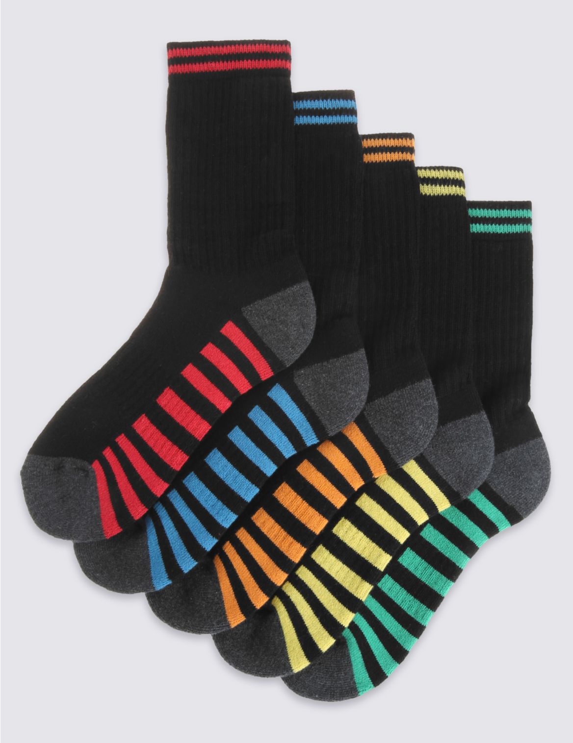 Marks & Spencer 5 Pairs of Freshfeet Sports Socks (3-16 Years) - Black - 12+3+